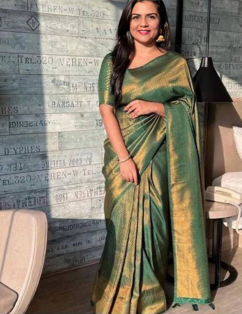 Bansari Textile Jacquard Woven Banarasi saree With Unstitched Blouse Piece ( Green )     			Bansari Textile Jacquard Woven Banarasi saree With Unstitched Blouse Piece ( Green )