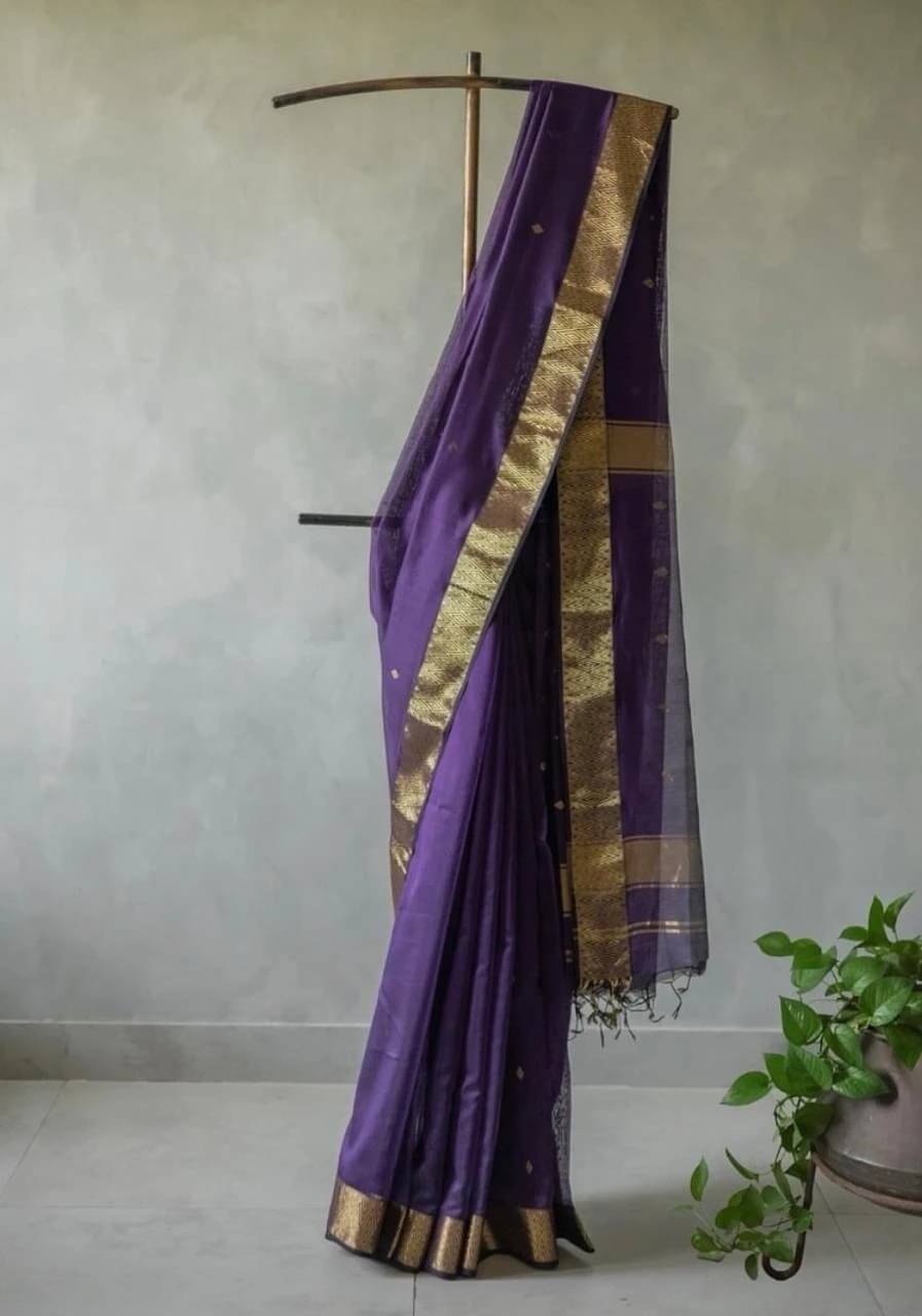     			Bansari Textile Jacquard Woven Kanjeevaram Sarees With Unstitched Blouse Piece ( Purple )