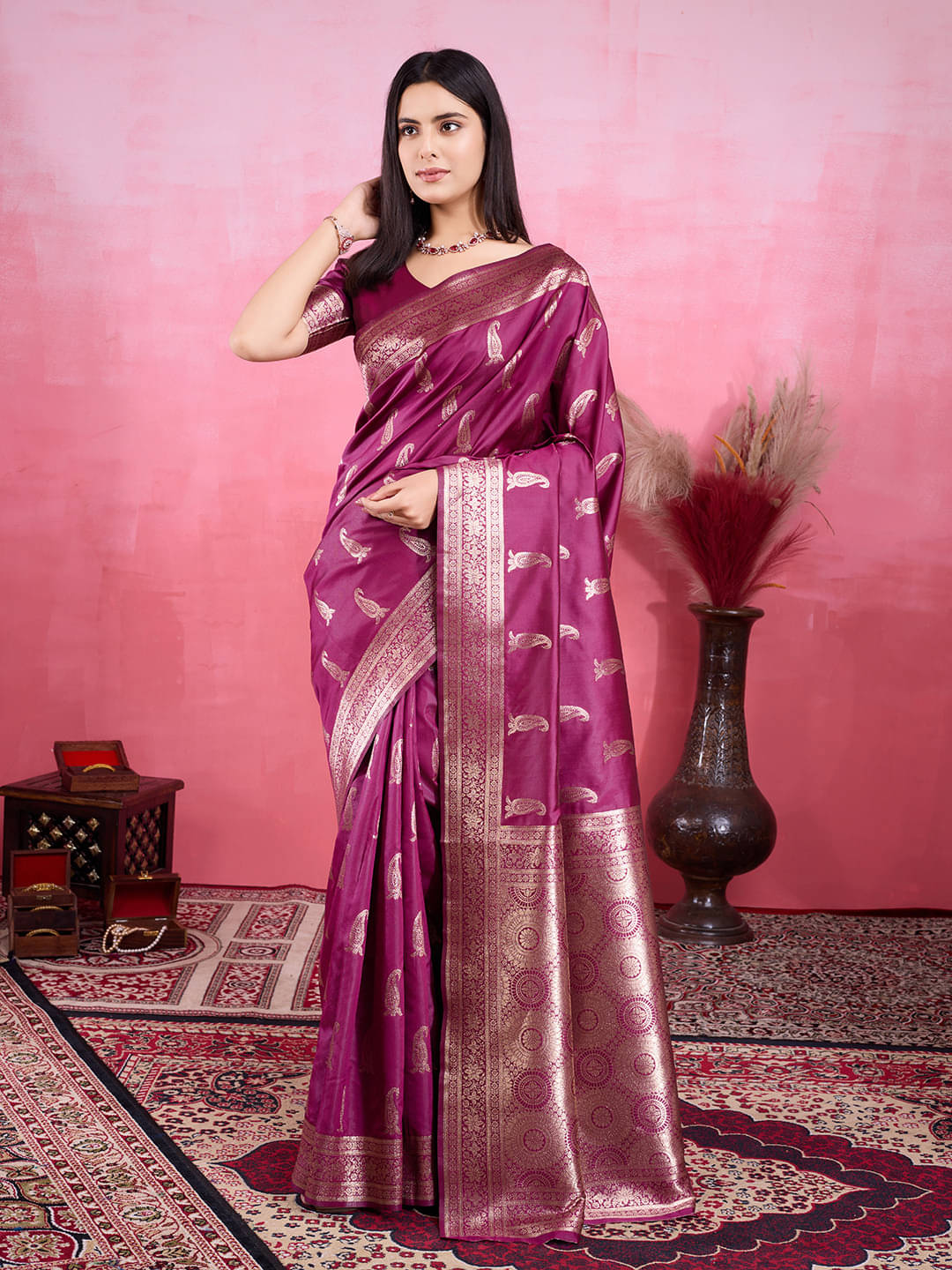 Bansari Textile Jacquard Woven Regular Saree With Unstitched Blouse Piece ( Purple ) Bansari Textile Jacquard Woven Regular Saree With Unstitched Blouse Piece ( Purple )