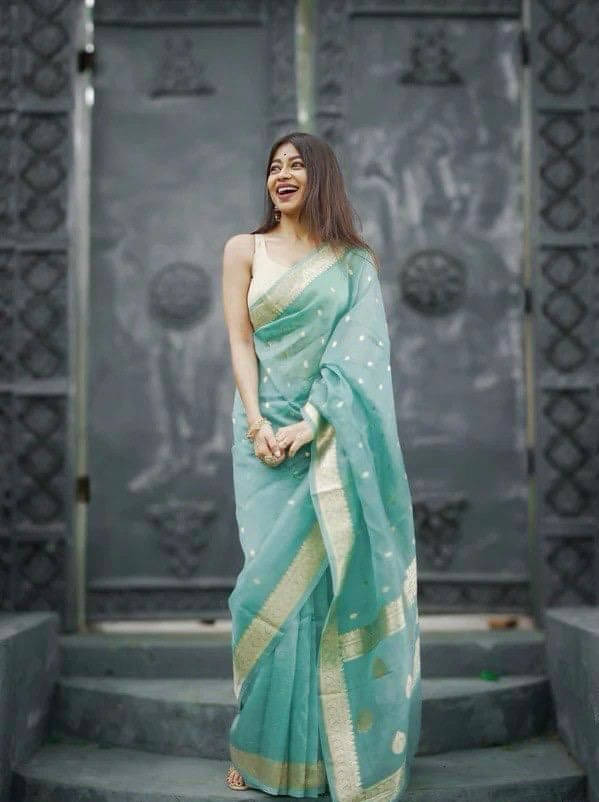     			Bansari Textile Jacquard Woven Regular Saree With Unstitched Blouse Piece ( Light Blue )