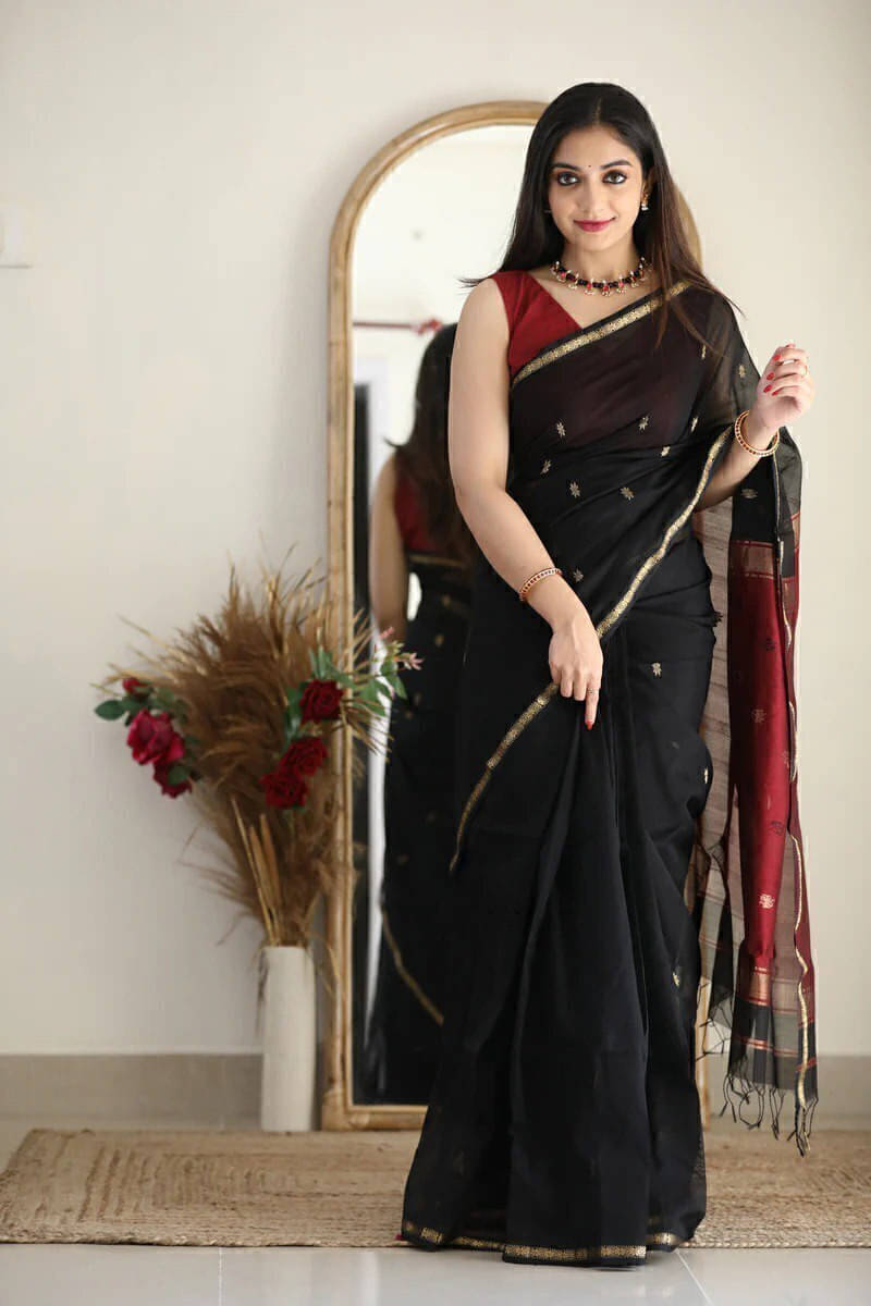     			Bansari Textile Linen Self Design Regular Saree With Unstitched Blouse Piece ( Black )