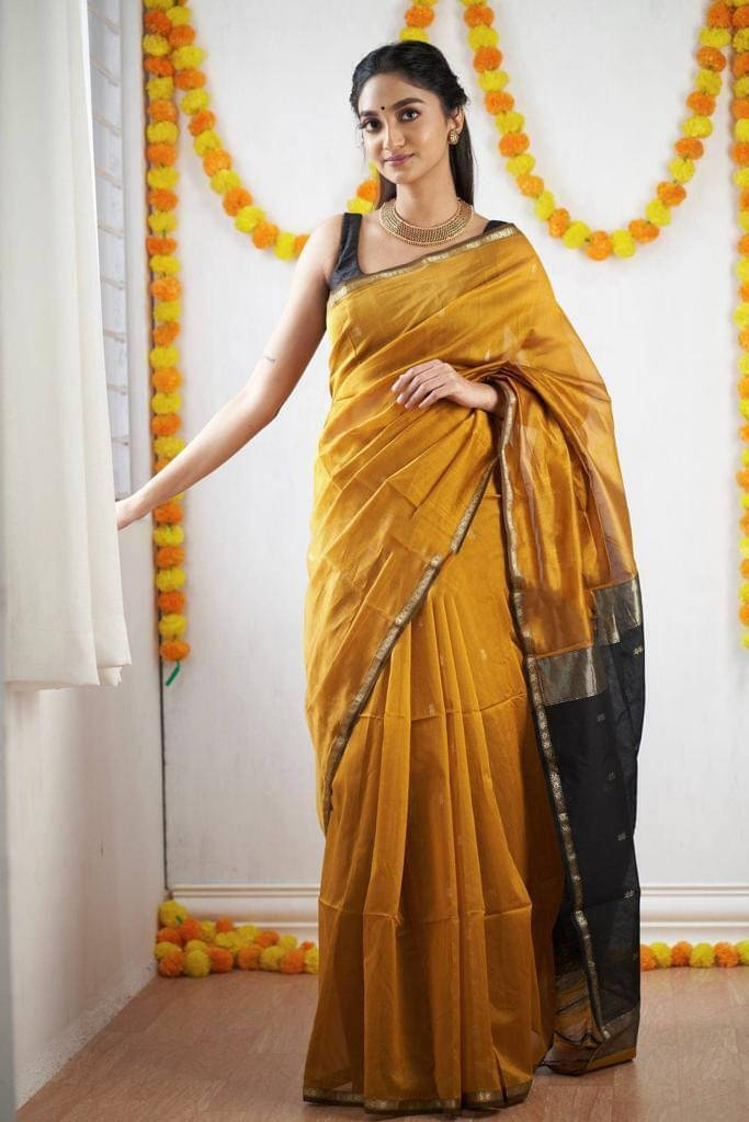     			Bansari Textile Linen Self Design Regular Saree With Unstitched Blouse Piece ( Mustard )