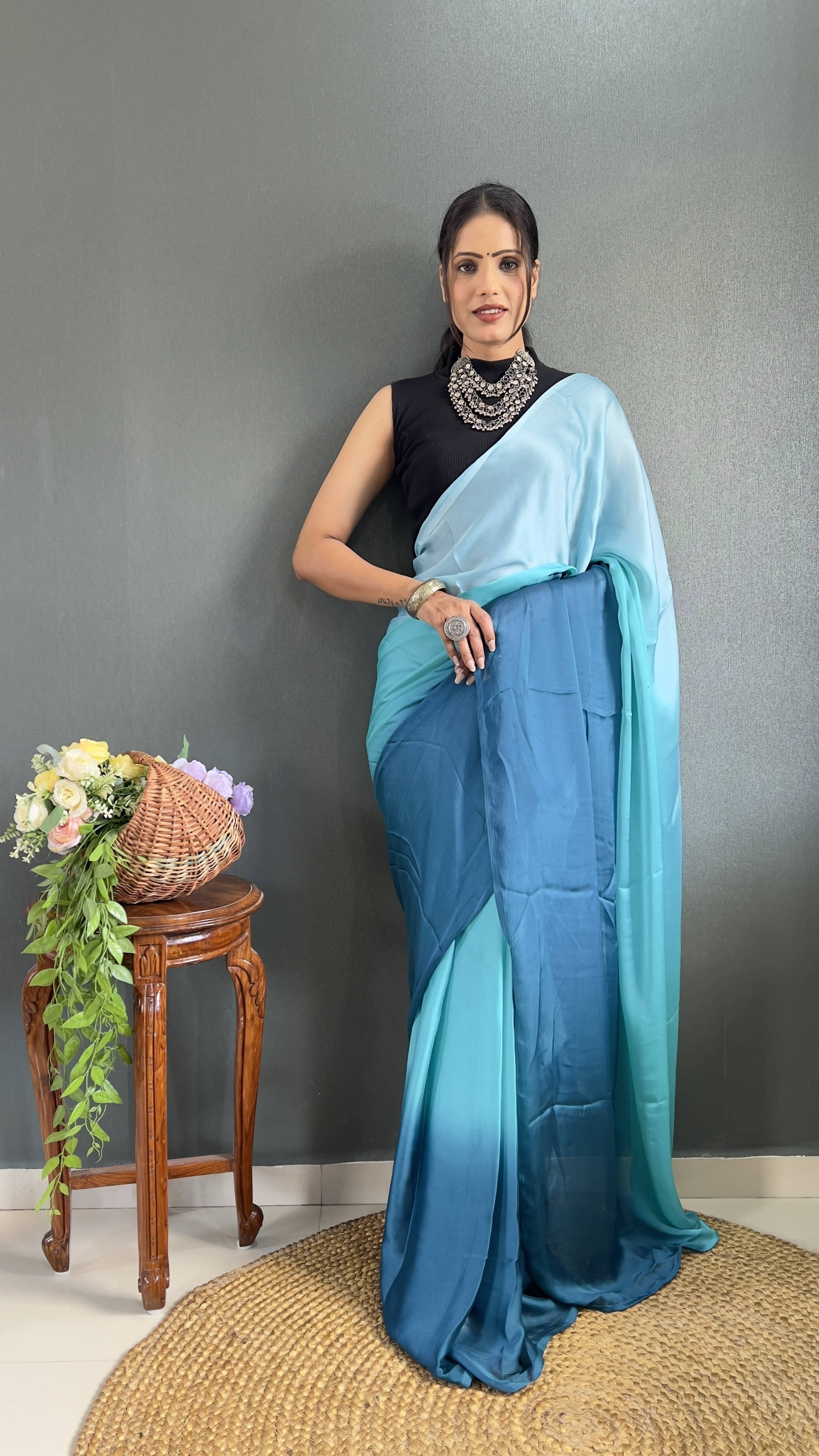 Bansari Textile Nylon Dyed Regular Saree With Unstitched Blouse Piece ( Light Blue ) Bansari Textile Nylon Dyed Regular Saree With Unstitched Blouse Piece ( Light Blue )
