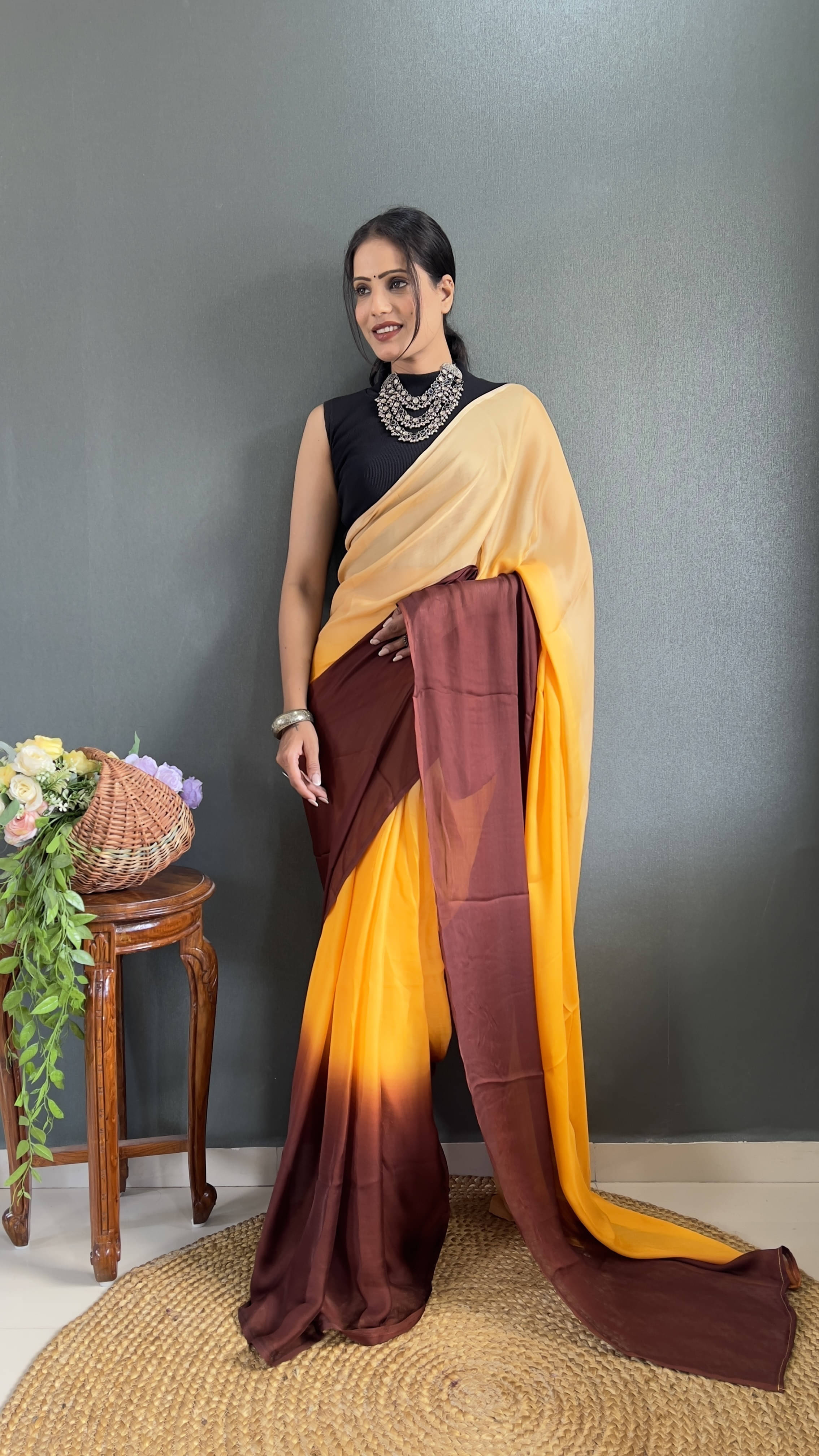     			Bansari Textile Nylon Dyed Regular Saree With Unstitched Blouse Piece ( Yellow )