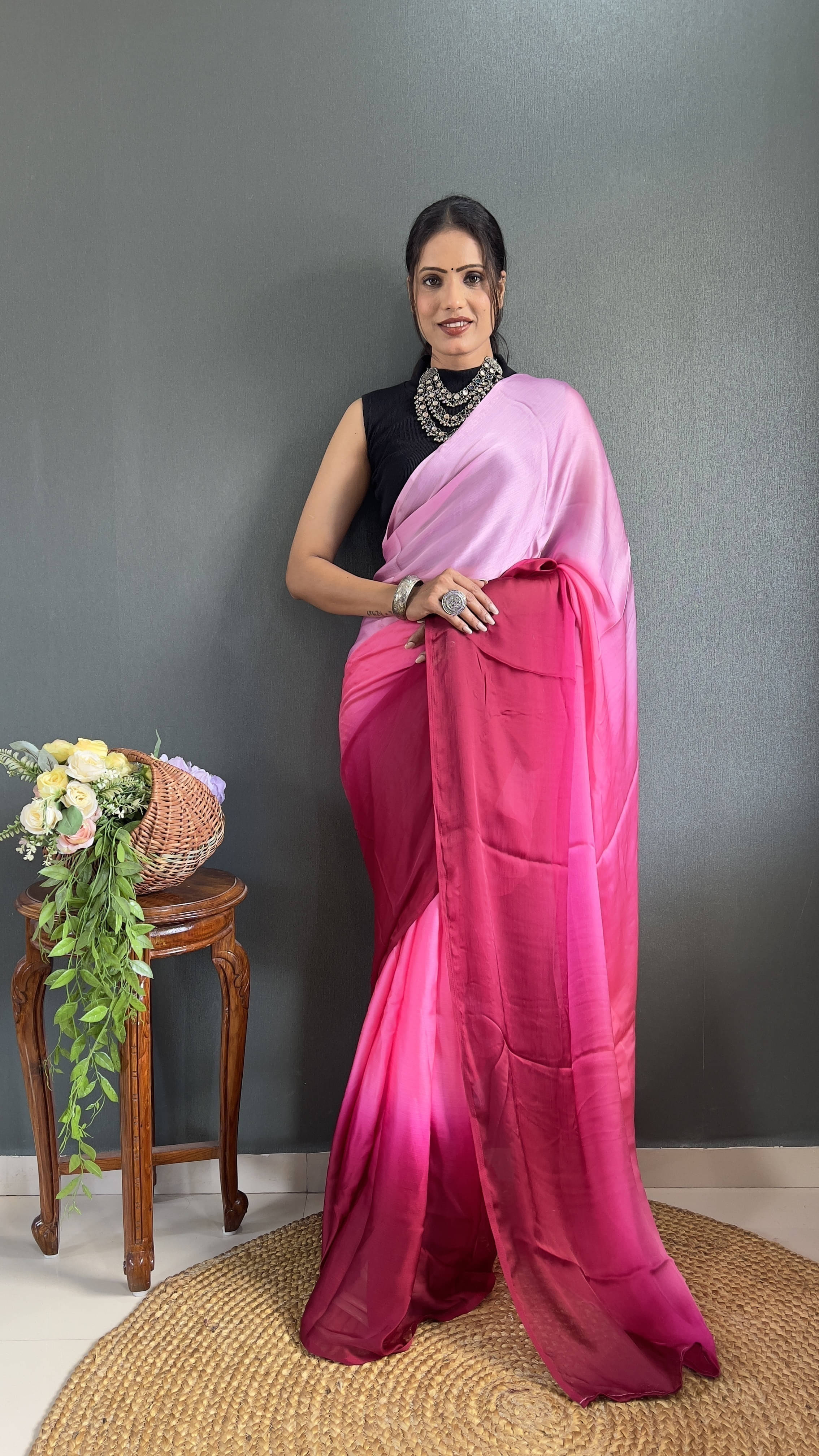 Bansari Textile Nylon Dyed Regular Saree With Unstitched Blouse Piece ( Pink ) Bansari Textile Nylon Dyed Regular Saree With Unstitched Blouse Piece ( Pink )