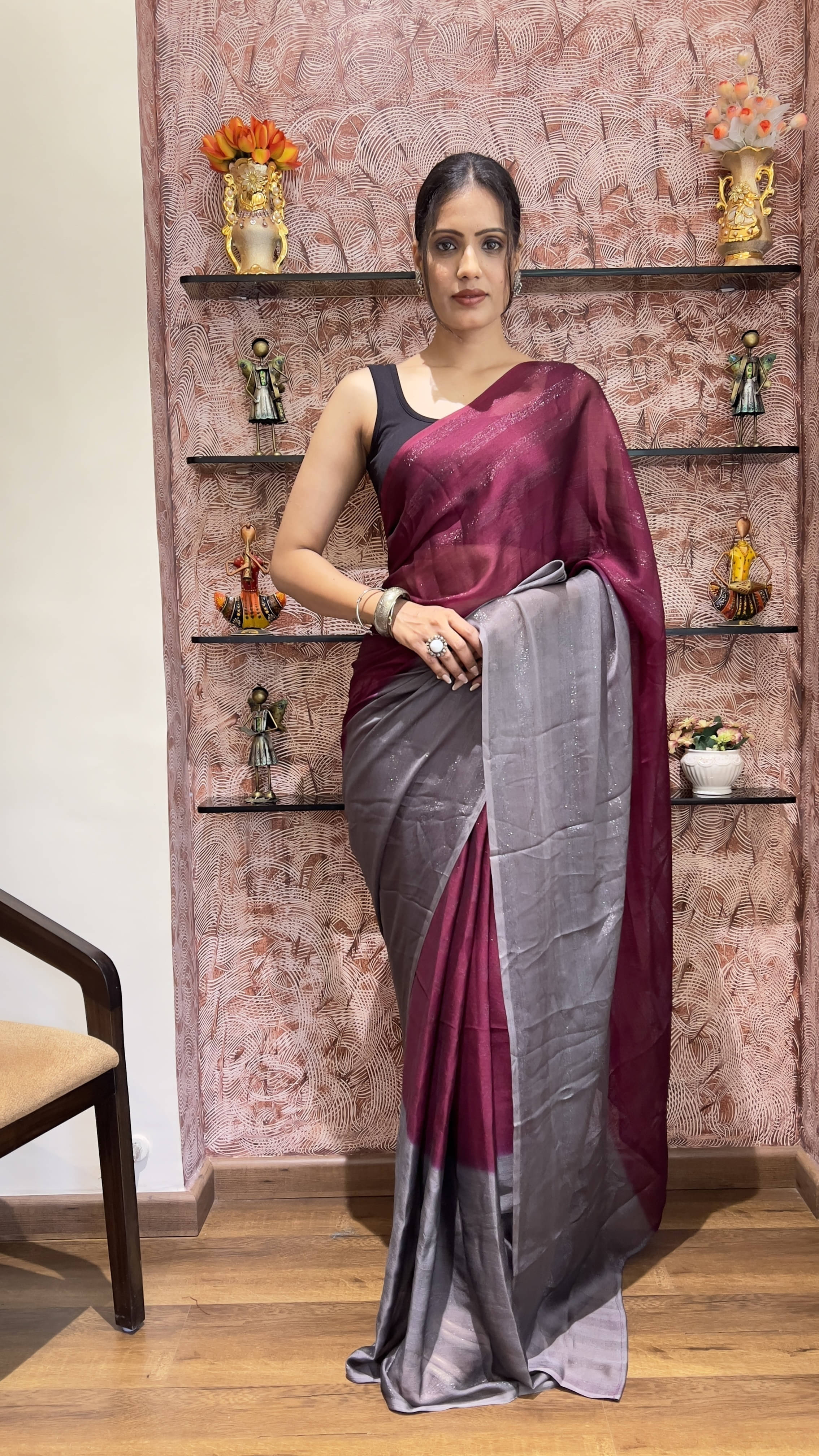     			Bansari Textile Nylon Self Design Regular Saree With Unstitched Blouse Piece ( Pink )