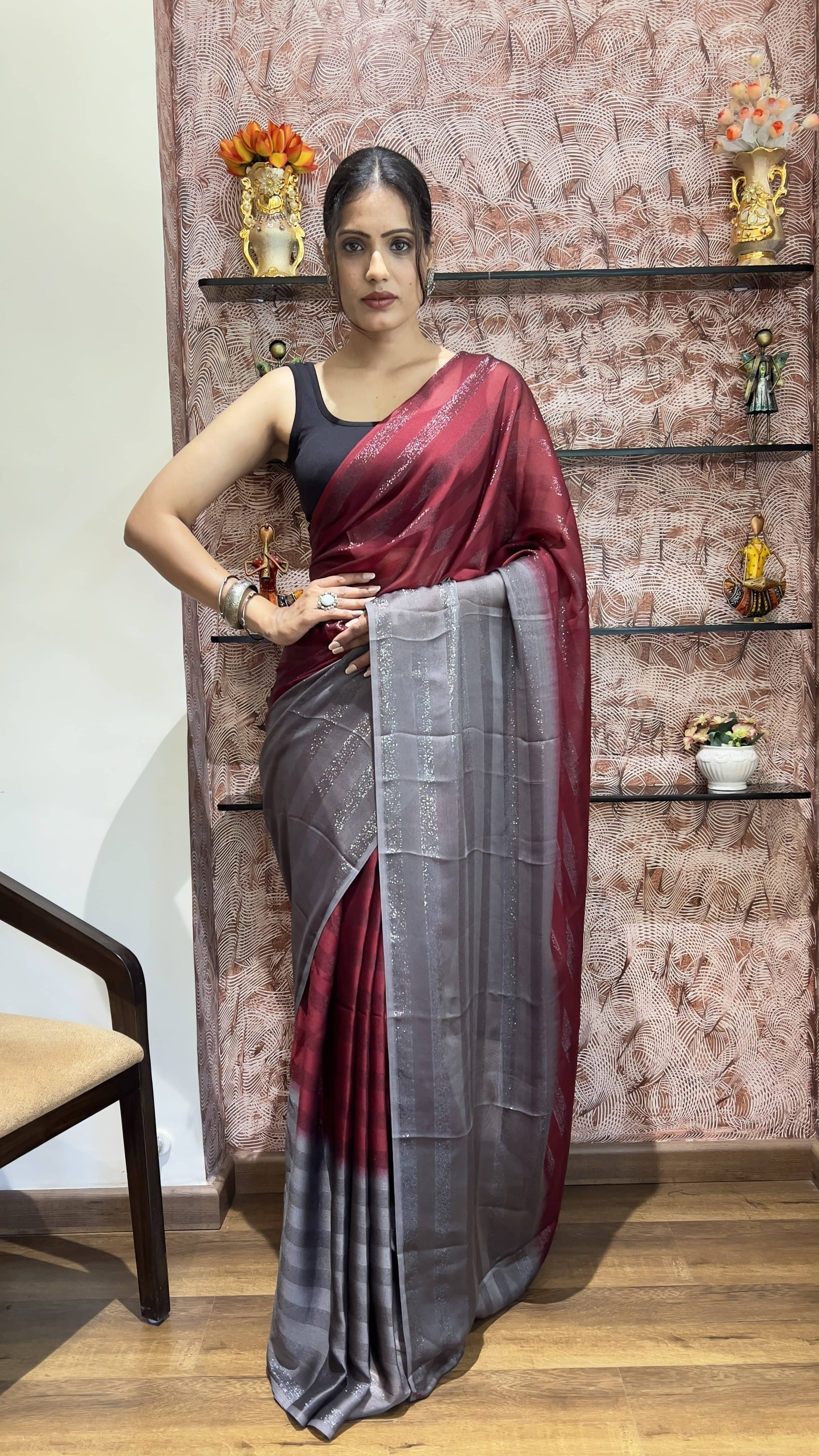     			Bansari Textile Nylon Self Design Regular Saree With Unstitched Blouse Piece ( Red )