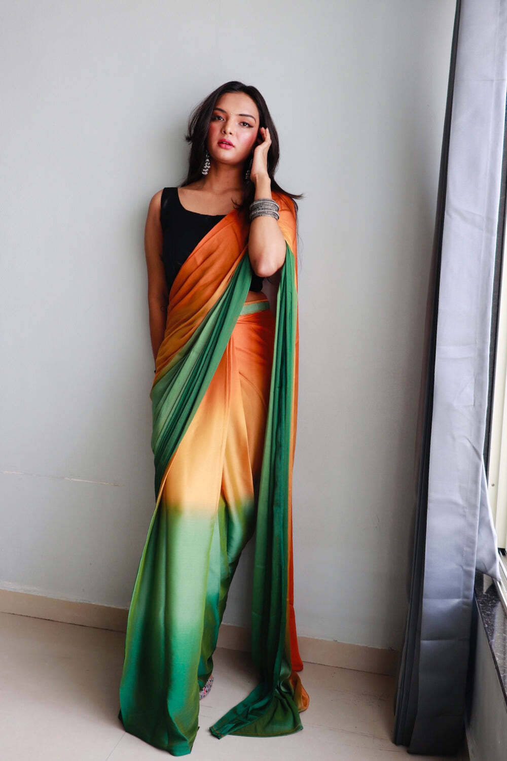     			Bansari Textile Nylon Solid Regular Saree With Unstitched Blouse Piece ( Green )