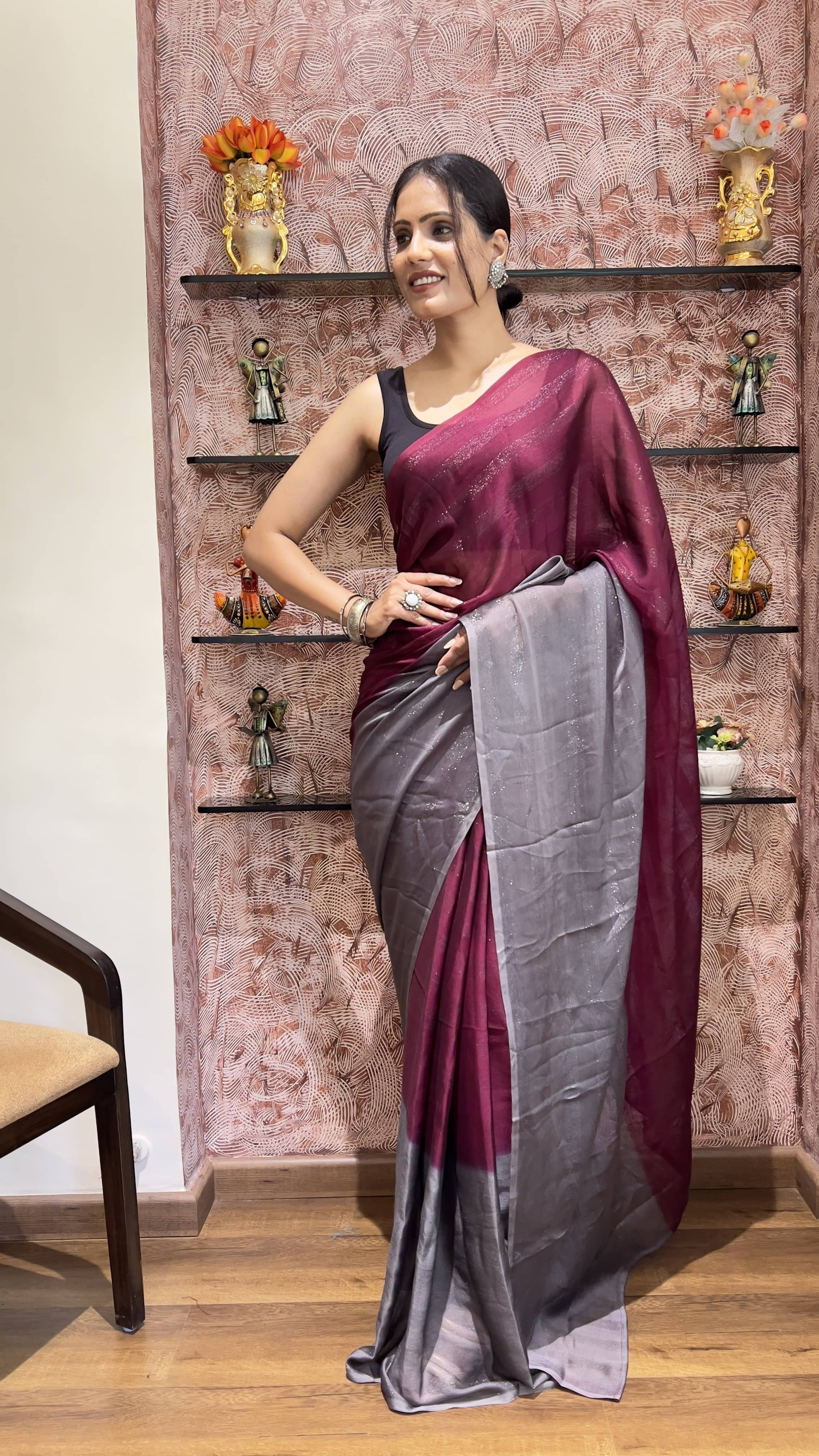     			Bansari Textile Nylon Solid Regular Saree With Unstitched Blouse Piece ( Pink )