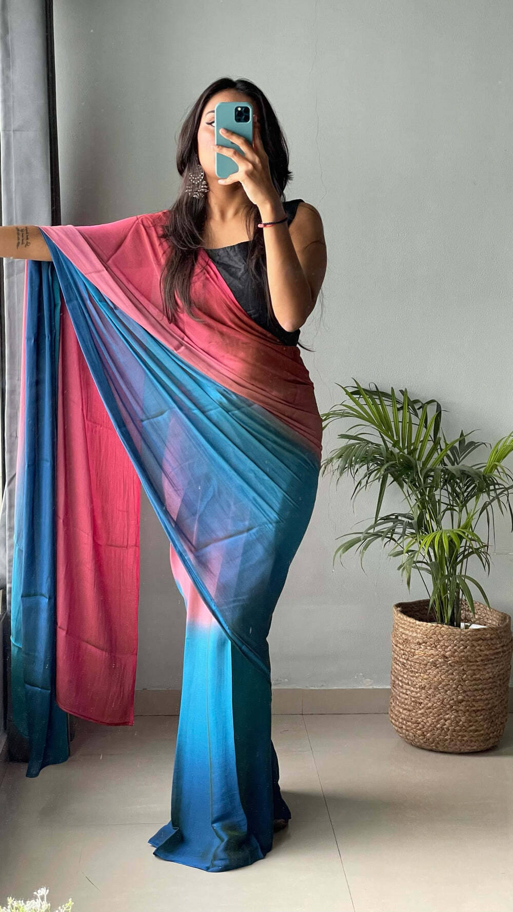     			Bansari Textile Nylon Woven Regular Saree With Unstitched Blouse Piece ( Blue )