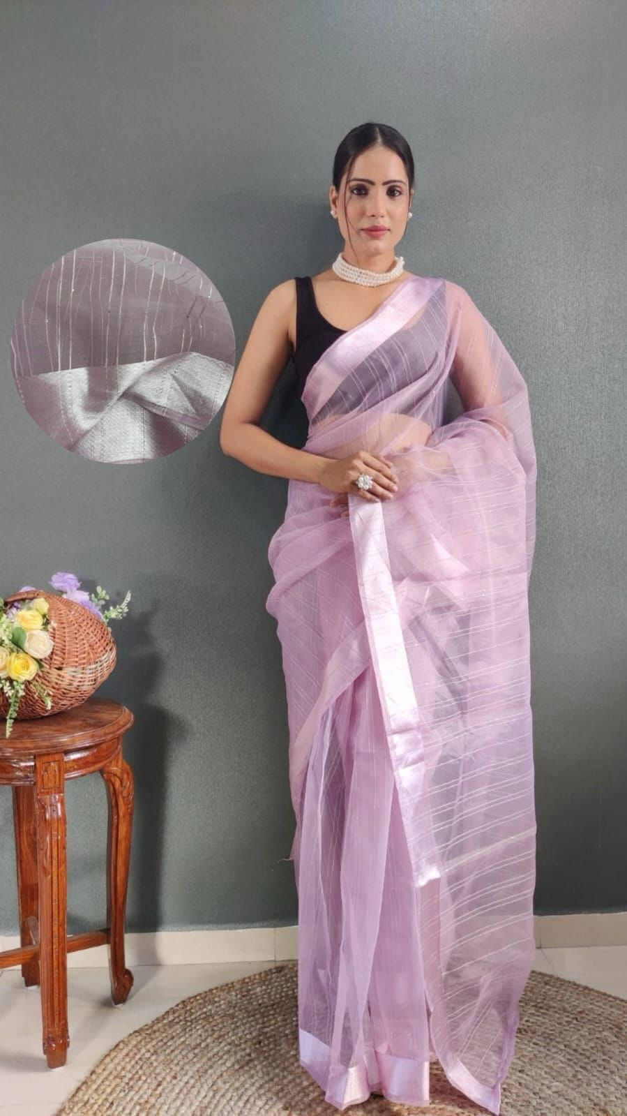 Bansari Textile Organza Printed Regular Saree With Stitched Blouse ( Purple ) Bansari Textile Organza Printed Regular Saree With Stitched Blouse ( Purple )