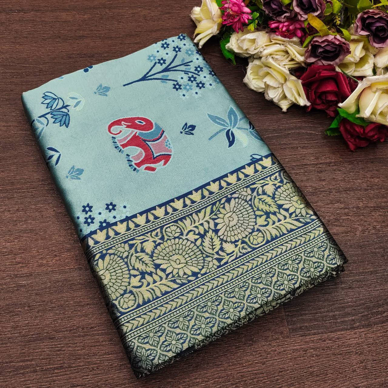 Bansari Textile Silk Blend Embroidered Regular Saree With Unstitched Blouse Piece ( Light Blue ) Bansari Textile Silk Blend Embroidered Regular Saree With Unstitched Blouse Piece ( Light Blue )