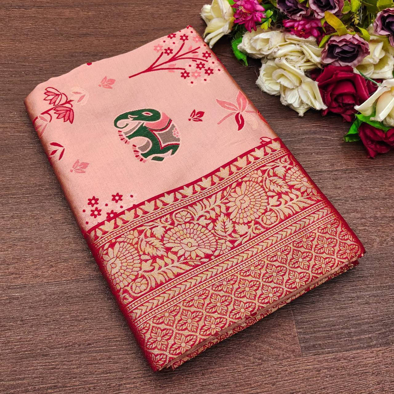     			Bansari Textile Silk Blend Embroidered Regular Saree With Unstitched Blouse Piece ( Multicolor )