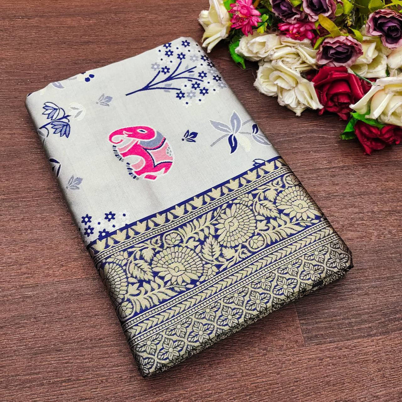 Bansari Textile Silk Blend Embroidered Regular Saree With Unstitched Blouse Piece ( Grey ) Bansari Textile Silk Blend Embroidered Regular Saree With Unstitched Blouse Piece ( Grey )
