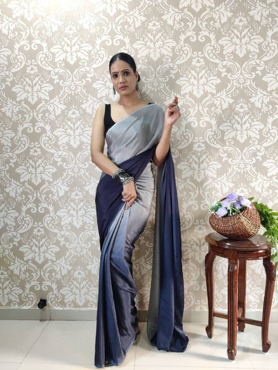 Bansari Textile Silk Blend Printed Regular Saree With Stitched Blouse ( Black ) Bansari Textile Silk Blend Printed Regular Saree With Stitched Blouse ( Black )