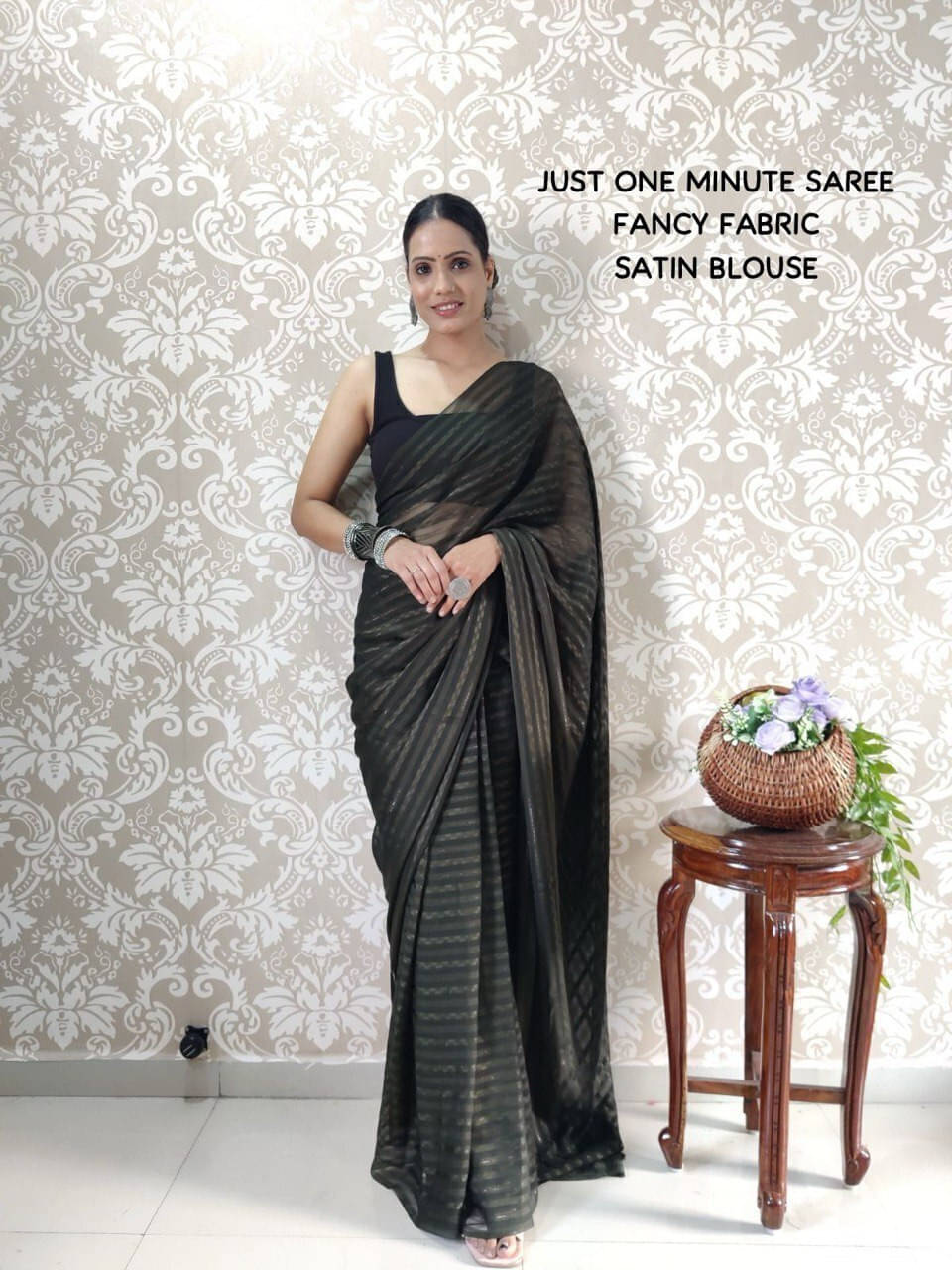 Bansari Textile Silk Blend Printed Regular Saree With Stitched Blouse ( Black ) Bansari Textile Silk Blend Printed Regular Saree With Stitched Blouse ( Black )