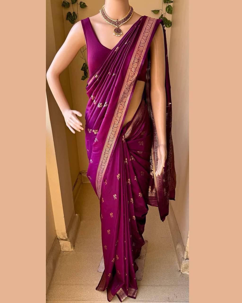 Bansari Textile Silk Blend Printed Regular Saree With Unstitched Blouse Piece ( Purple ) Bansari Textile Silk Blend Printed Regular Saree With Unstitched Blouse Piece ( Purple )