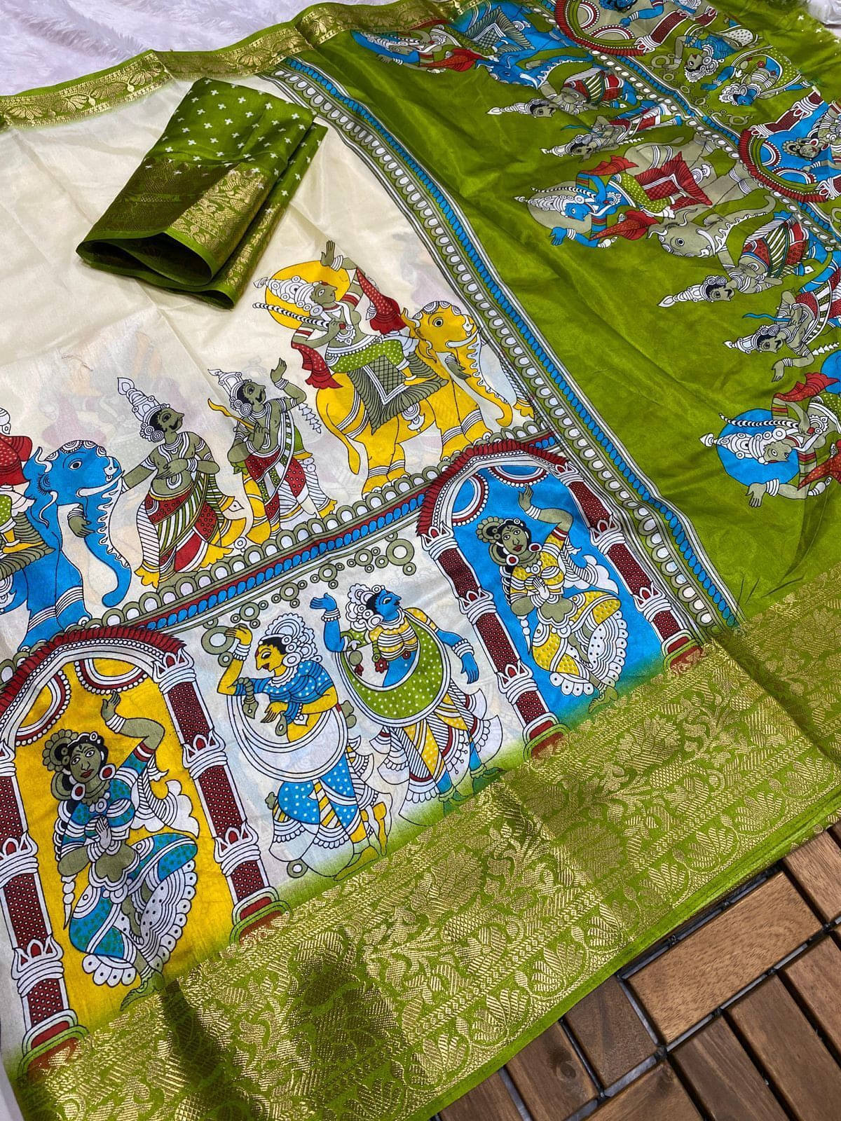 Bansari Textile Silk Blend Printed Jamdani Saree With Unstitched Blouse Piece ( Light Green ) Bansari Textile Silk Blend Printed Jamdani Saree With Unstitched Blouse Piece ( Light Green )
