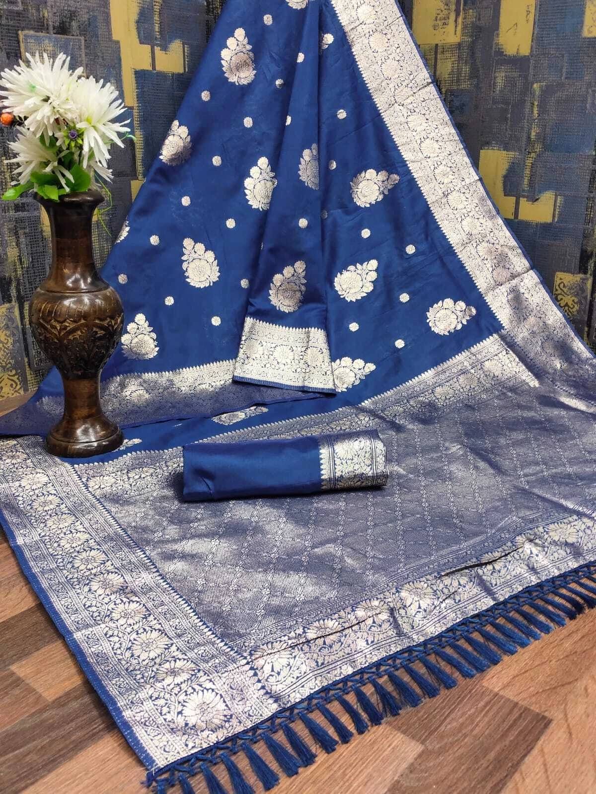 Bansari Textile Silk Blend Woven Banarasi saree With Unstitched Blouse Piece ( Blue ) Bansari Textile Silk Blend Woven Banarasi saree With Unstitched Blouse Piece ( Blue )