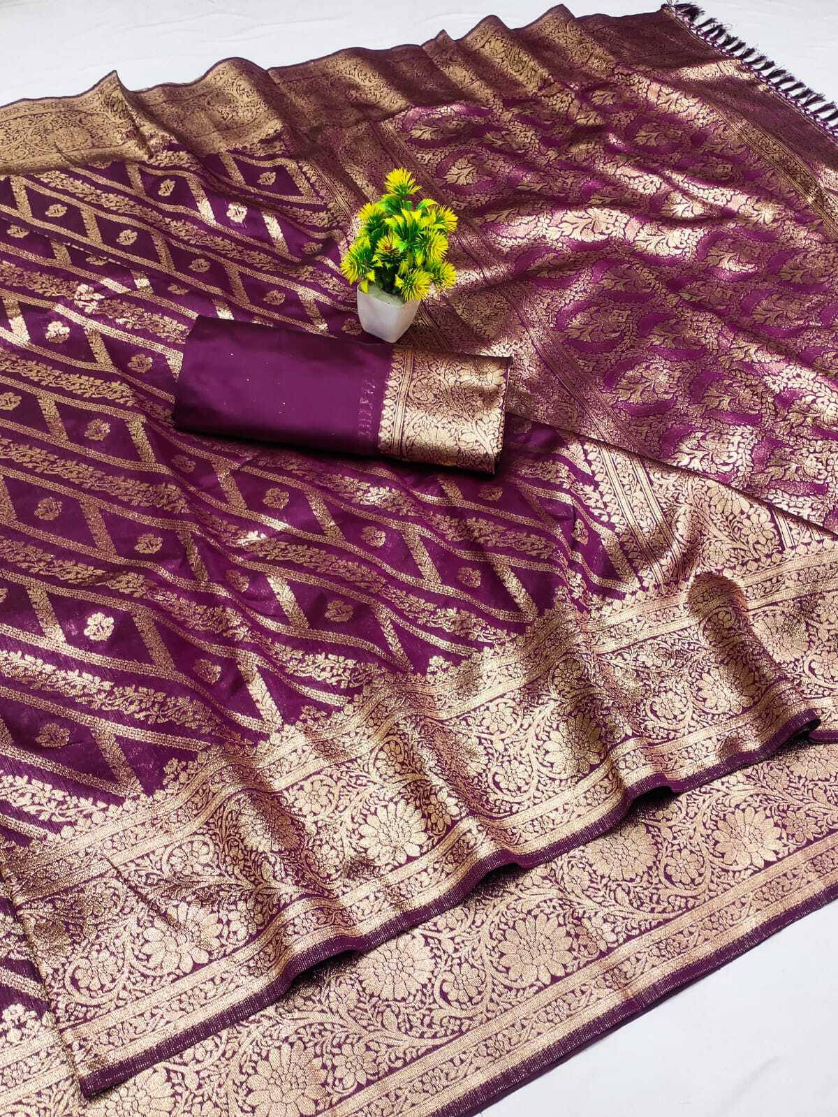 Bansari Textile Silk Blend Woven Banarasi saree With Unstitched Blouse Piece ( Purple ) Bansari Textile Silk Blend Woven Banarasi saree With Unstitched Blouse Piece ( Purple )