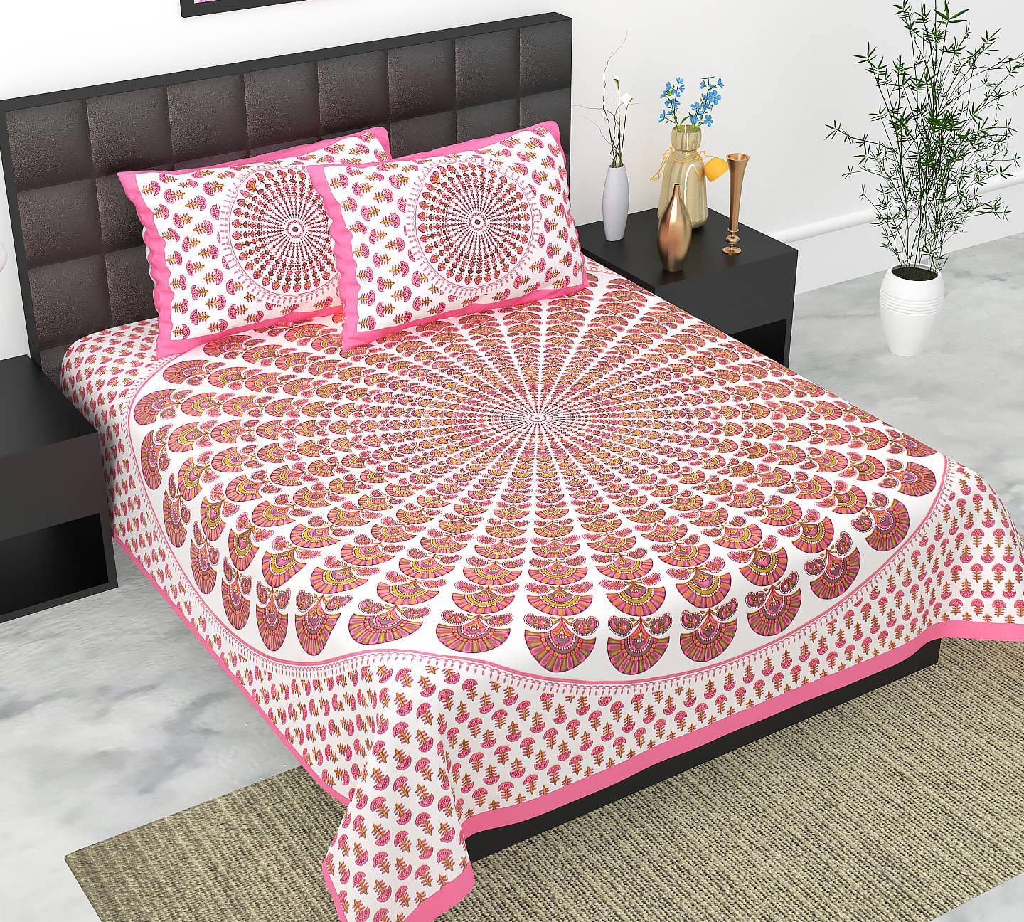     			Dgsm Craft Cotton 1 Double Queen Bedsheet with 2 Pillow Covers ( Multicolor )