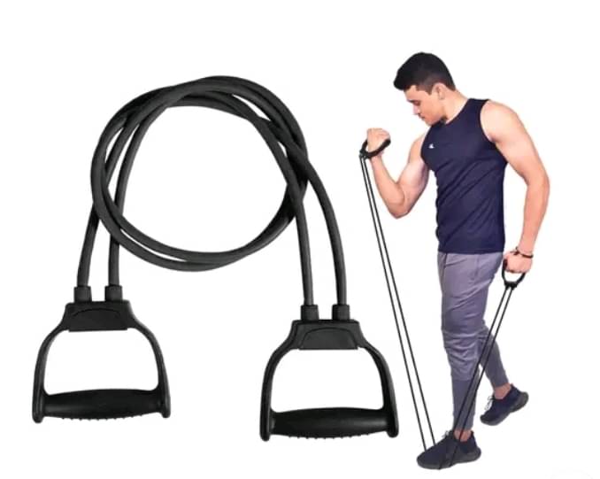 Double Toning Resistance Tube Pull Rope Elastic Rubber Exercise Band for Stretching, Workout, Home Gym and Toning with Heavy Quality D Shaped Handles Double Toning Resistance Tube Pull Rope Elastic Rubber Exercise Band for Stretching, Workout, Home Gym and Toning with Heavy Quality D Shaped Handles