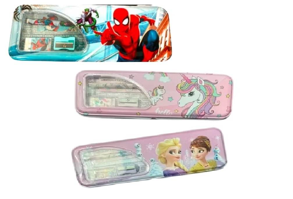    			Eclet 1pc Metal unicorn Pencil Box Case with Pencil, Eraser, Sharpener Stationery Set Double Layer Pencil Case Stationary Organizer for Kids Birthday Return Gift Art Metal Pencil Box 6631 (Any Random Design Will Send You)(Set of 1, Multicolor)