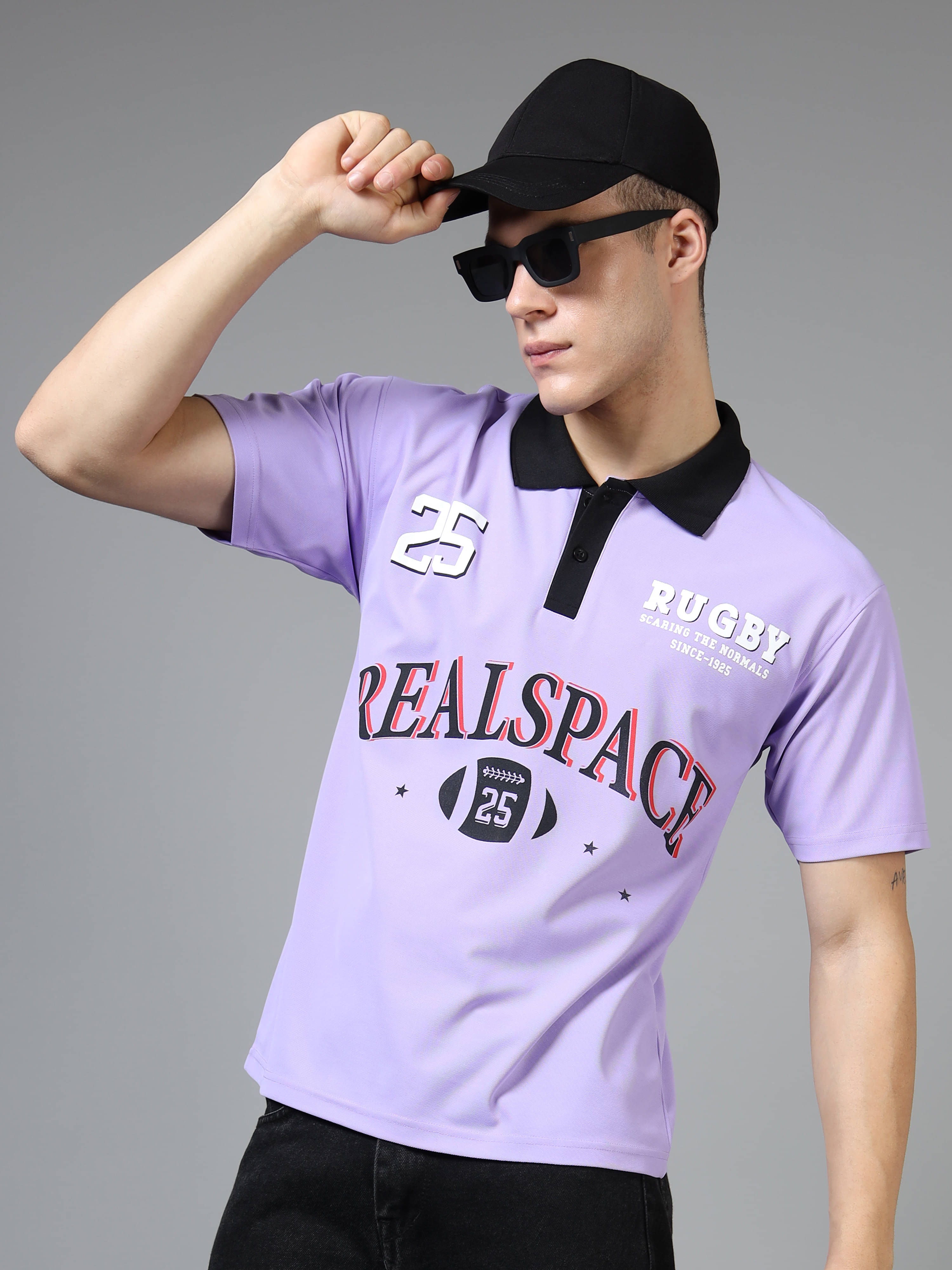     			FROSEN FOX Men Polyester Relaxed Fit Printed Polo T Shirt ( Lavender )