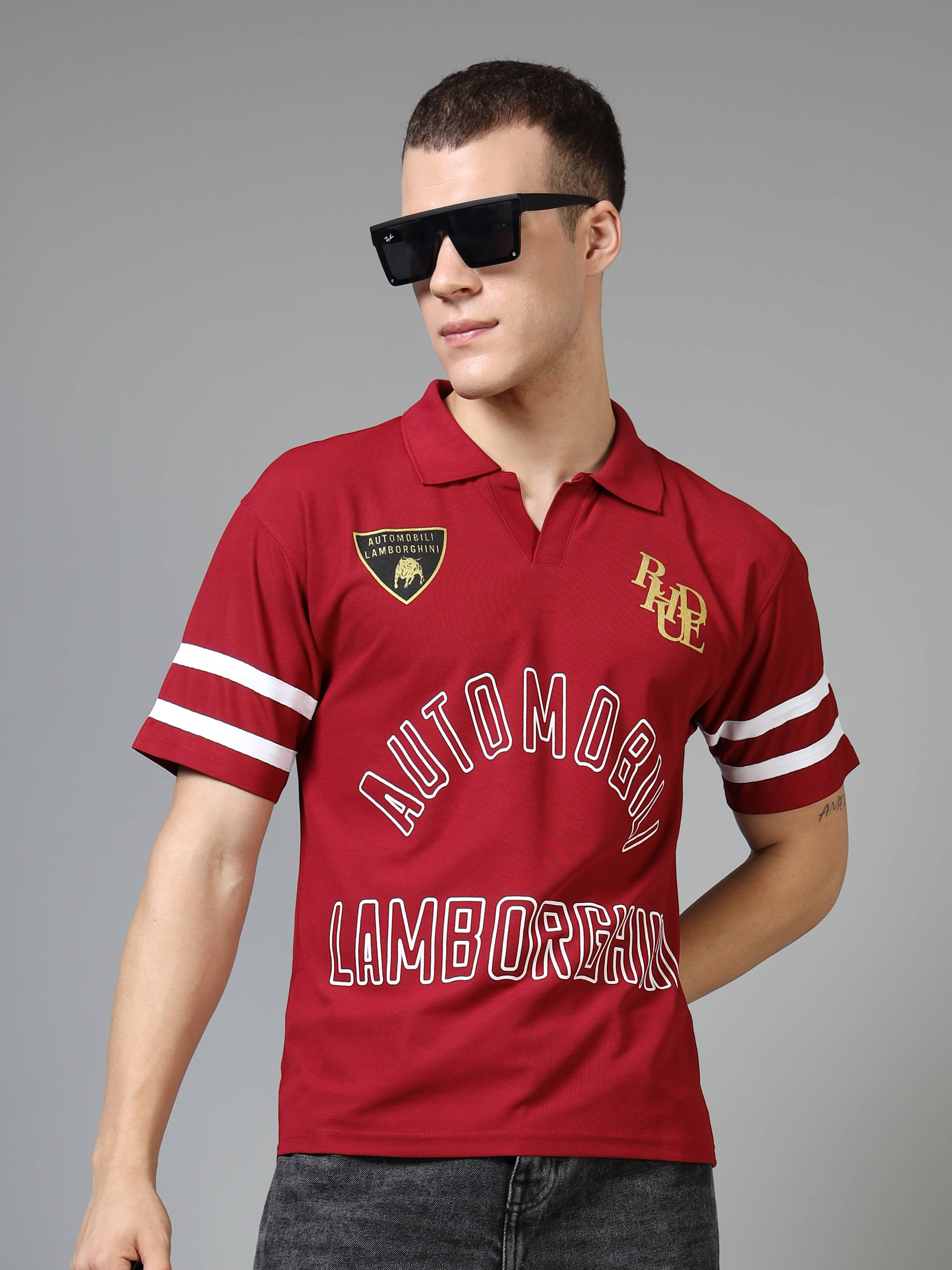 FROSEN FOX Men Polyester Relaxed Fit Printed Polo T Shirt ( Maroon ) FROSEN FOX Men Polyester Relaxed Fit Printed Polo T Shirt ( Maroon )