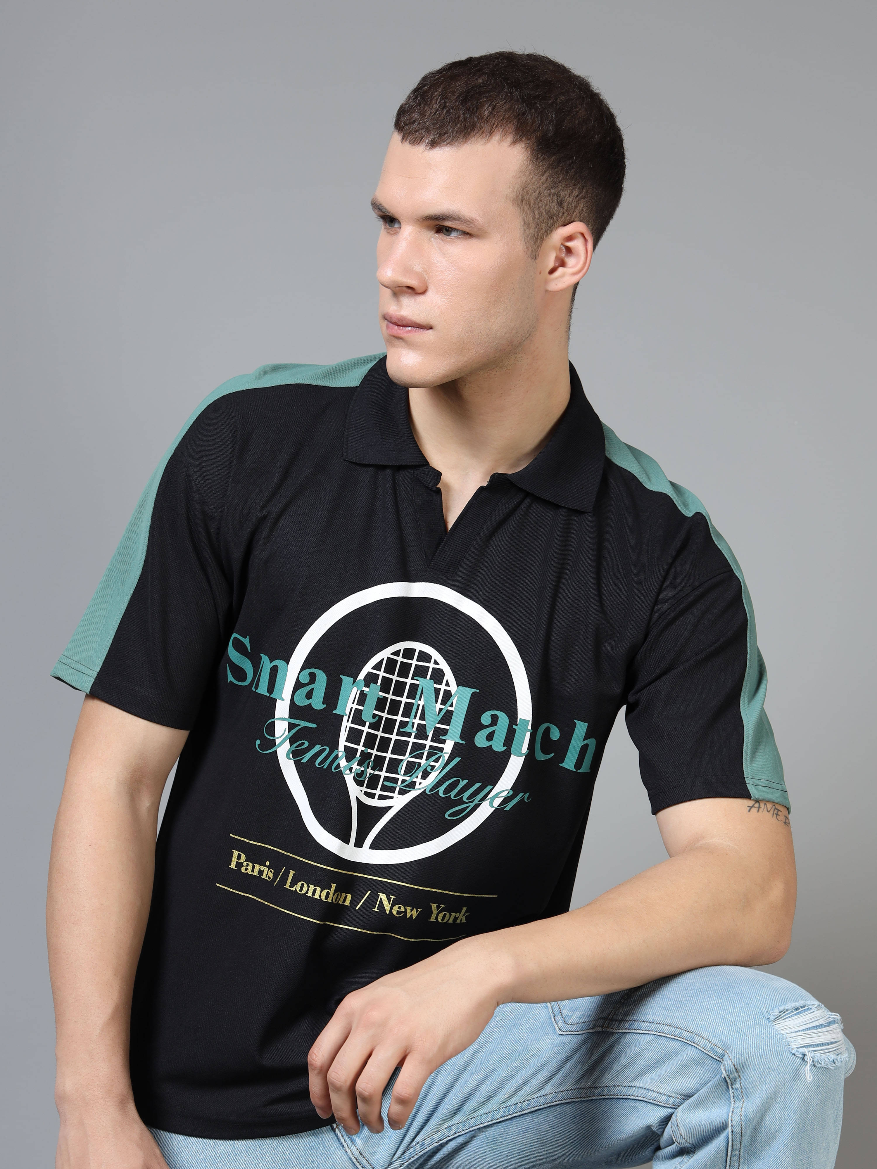     			FROSEN FOX Men Polyester Relaxed Fit Printed Polo T Shirt ( Black )