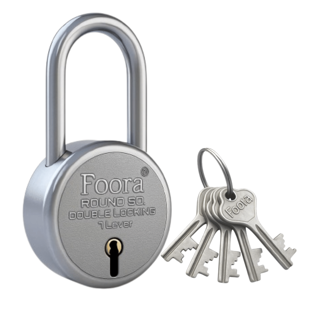 Foora Round 50mm Long Shackle Lock with 5 Keys – Strong Padlock for Multi-Purpose Security     			Foora Round 50mm Long Shackle Lock with 5 Keys – Strong Padlock for Multi-Purpose Security