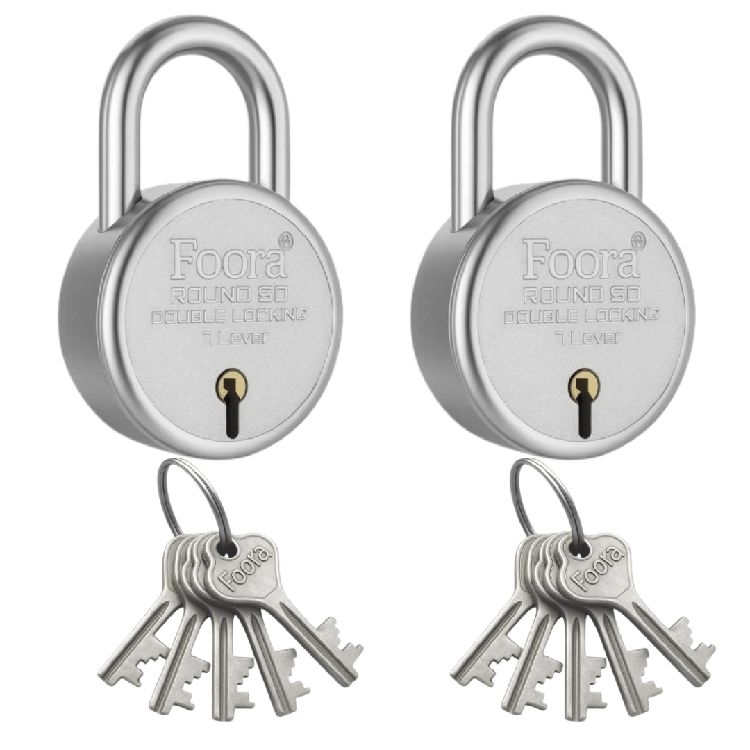 Foora Round 50mm Small Lock with 5 Keys – (Pack Of 2) Durable Security Padlock for Home & Office Foora Round 50mm Small Lock with 5 Keys – (Pack Of 2) Durable Security Padlock for Home & Office