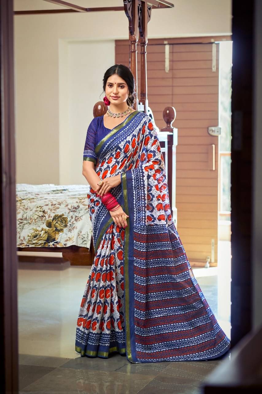 Granth Enterprise Cotton Printed Regular Saree With Unstitched Blouse Piece ( Purple ) Granth Enterprise Cotton Printed Regular Saree With Unstitched Blouse Piece ( Purple )