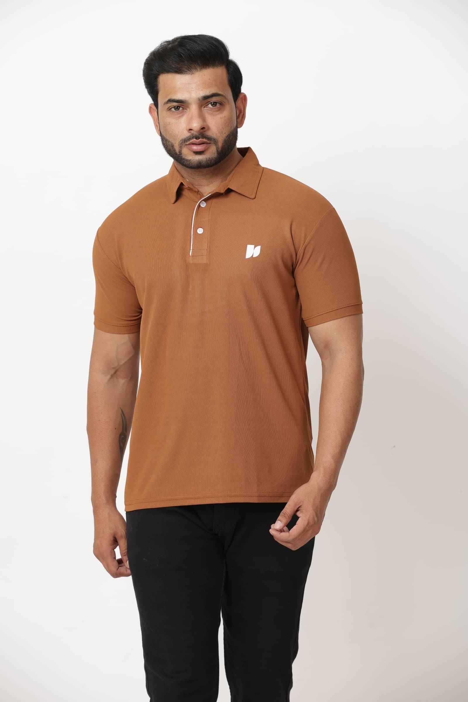 HANABY Men Cotton Blend Regular Fit Solid Polo T Shirt ( Brown )     			HANABY Men Cotton Blend Regular Fit Solid Polo T Shirt ( Brown )