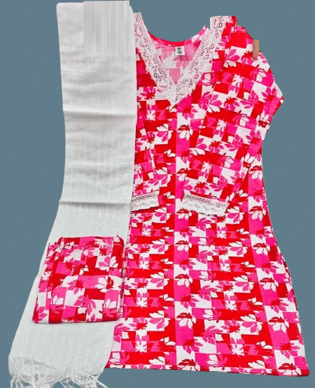 HS COLLECTION Women Cotton Printed A-line Kurti With Pants ( Pink ) HS COLLECTION Women Cotton Printed A-line Kurti With Pants ( Pink )