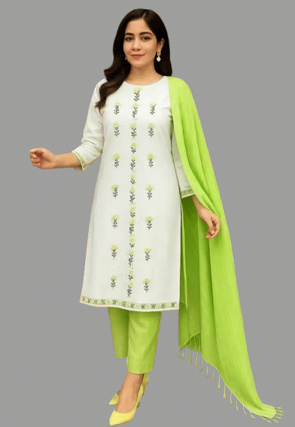     			HS COLLECTION Women Cotton Printed A-line Kurti With Pants ( Green )