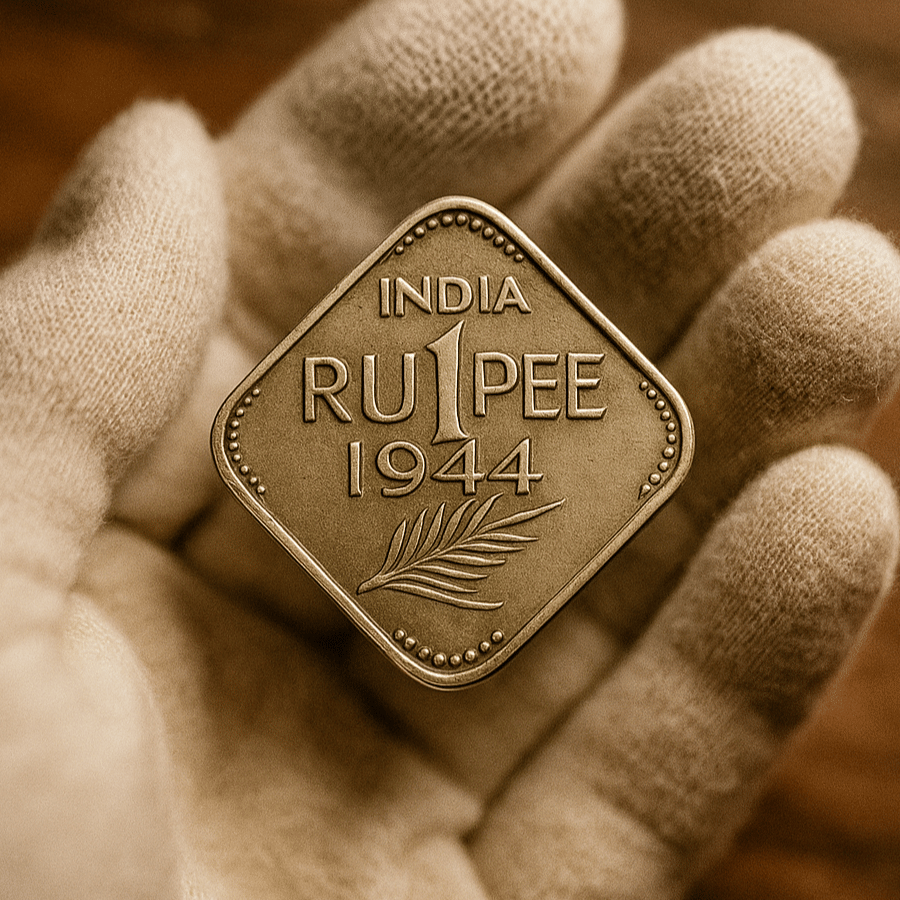     			India Rare 1 Rupee 1944 King George 6th, Old Unique Collective Coin