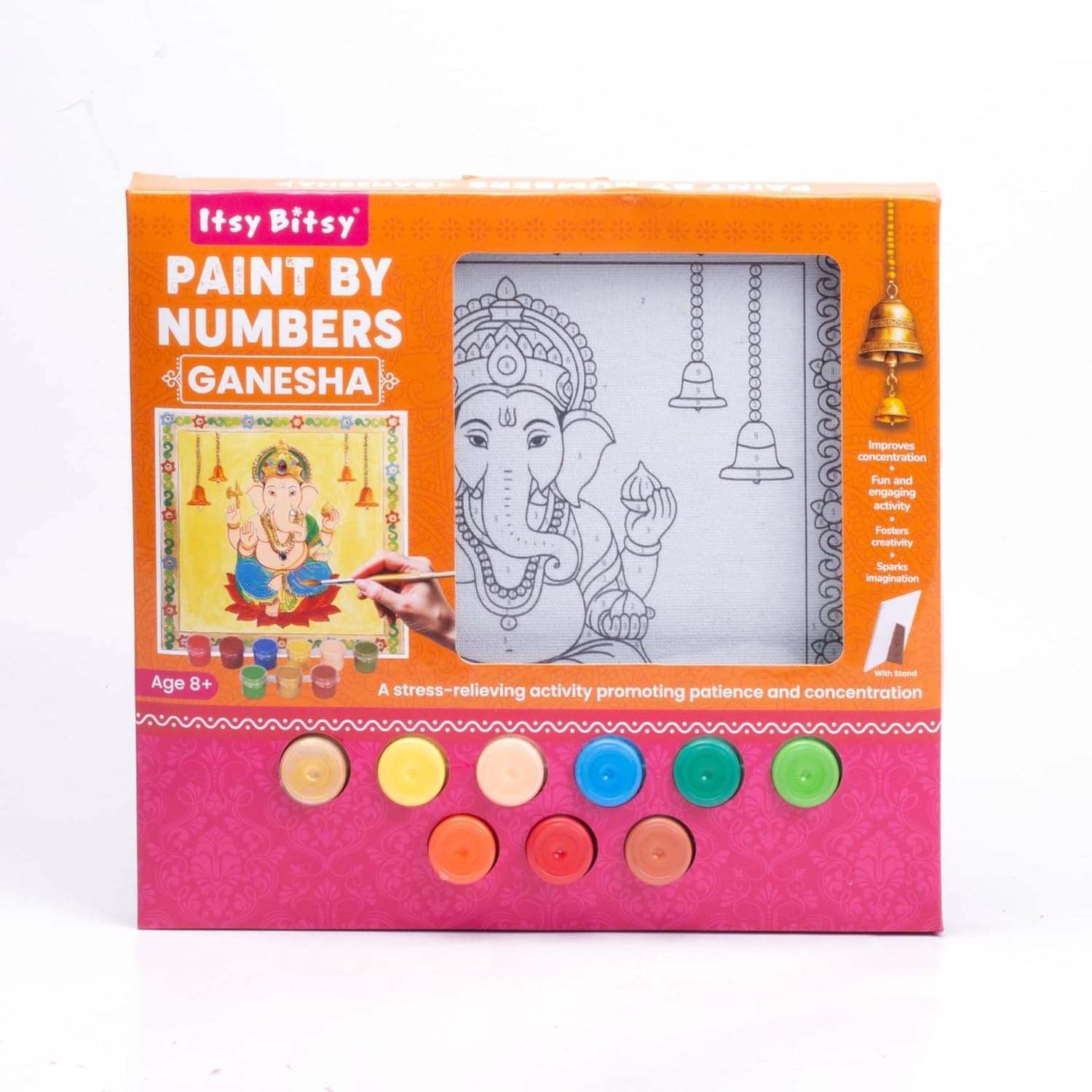     			Itsy Bitsy DIY Paint by Numbers Kit | Ganesha Painting Set with Pre-Printed Canvas| Acrylic Paints & Decorations |  8x8 inch | Table Decor | Craft for Kids & Adults