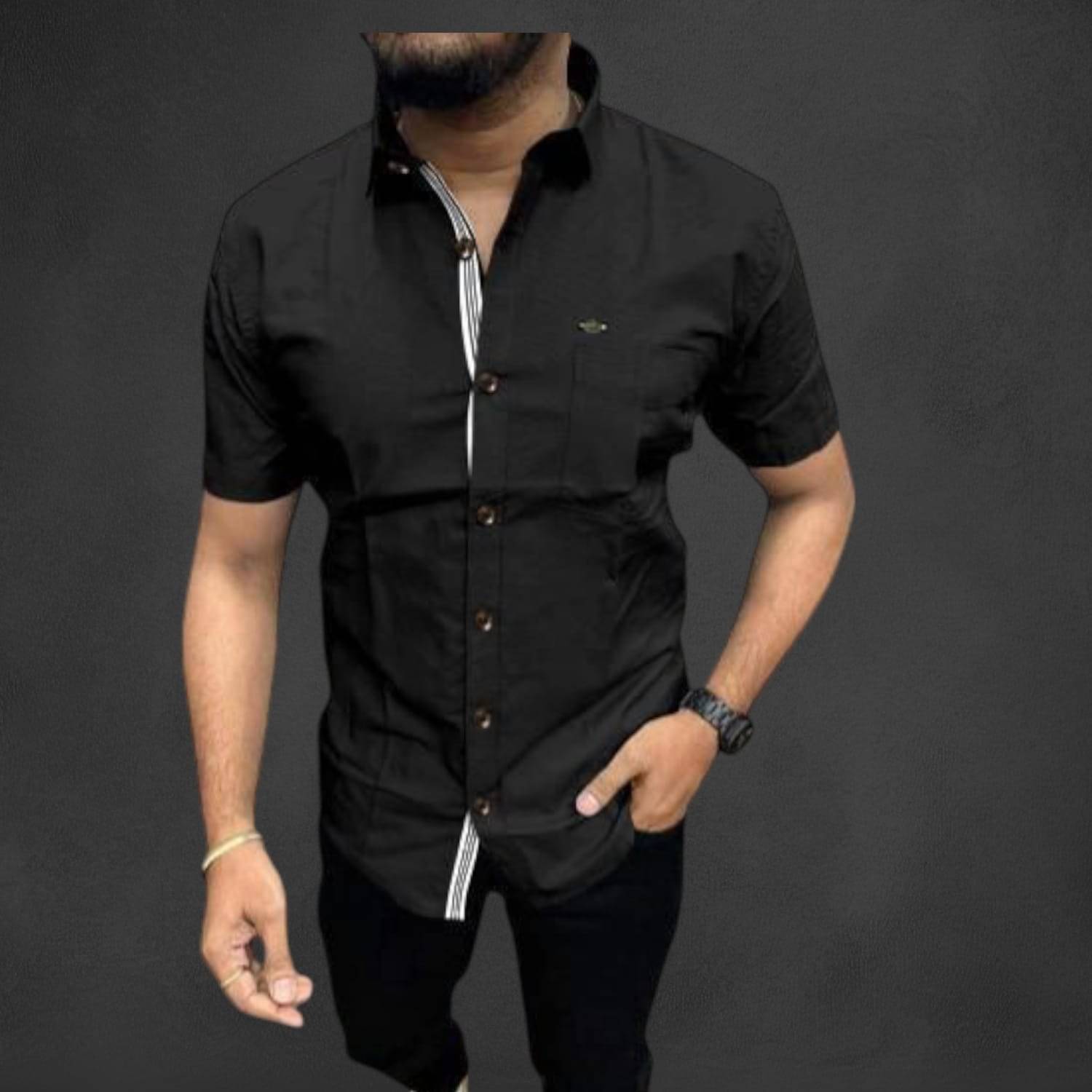 J V Brothers Cotton Blend Regular Fit Half Sleeves Men's Formal Shirt - Black ( Pack of 1 ) J V Brothers Cotton Blend Regular Fit Half Sleeves Men's Formal Shirt - Black ( Pack of 1 )