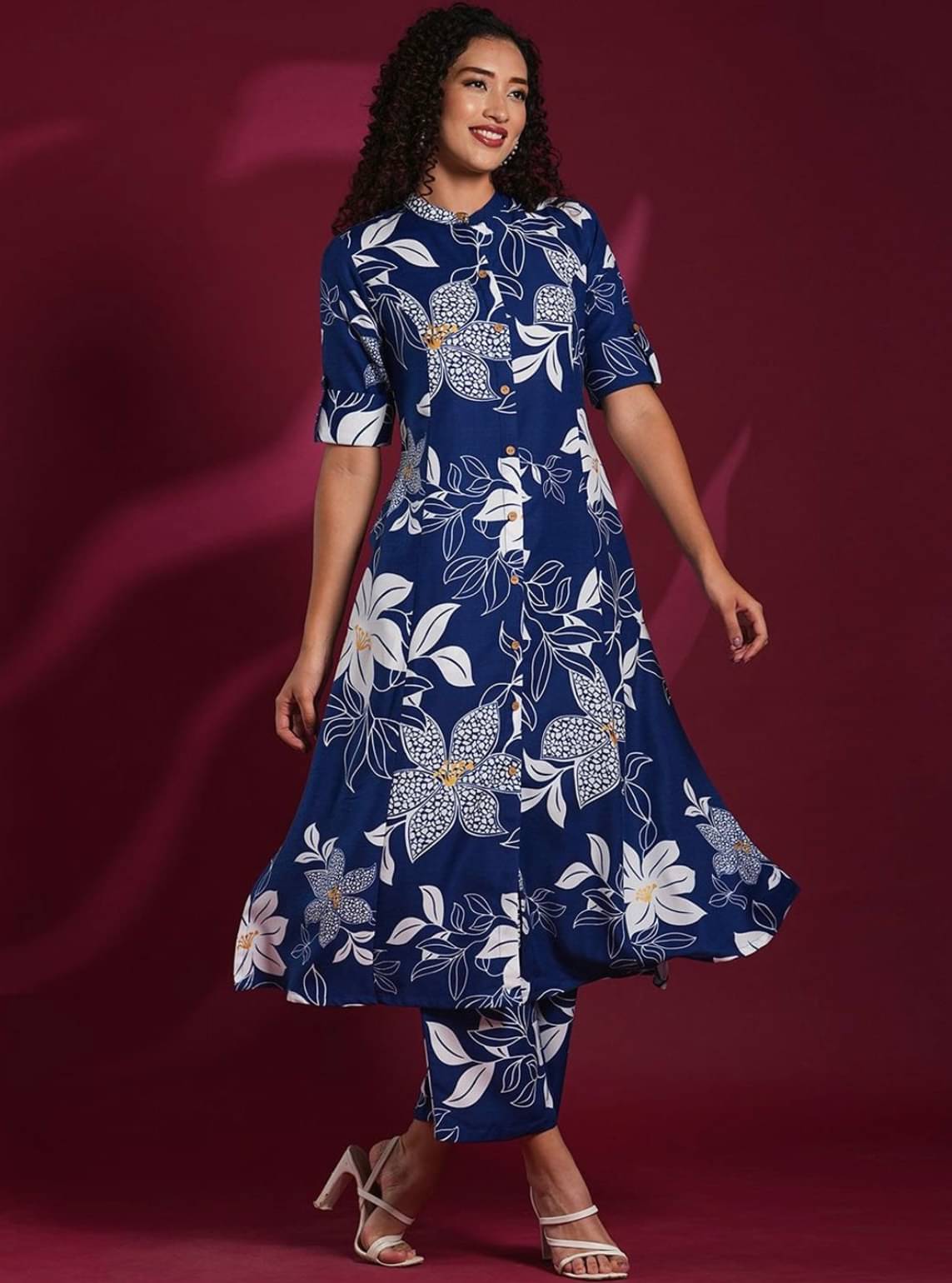     			Jinal Creation Women Rayon Printed A-line Kurti With Pants ( Blue )