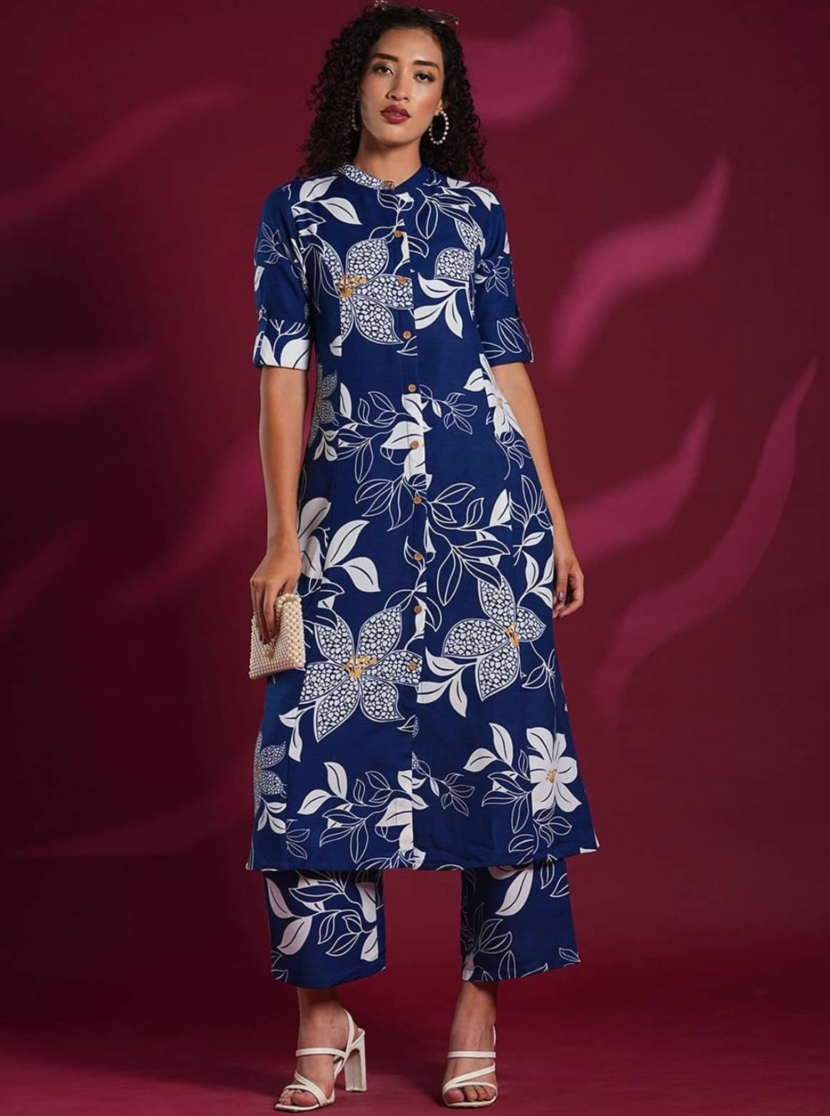     			Jinal Creation Women Rayon Printed A-line Kurti With Pants ( Blue )