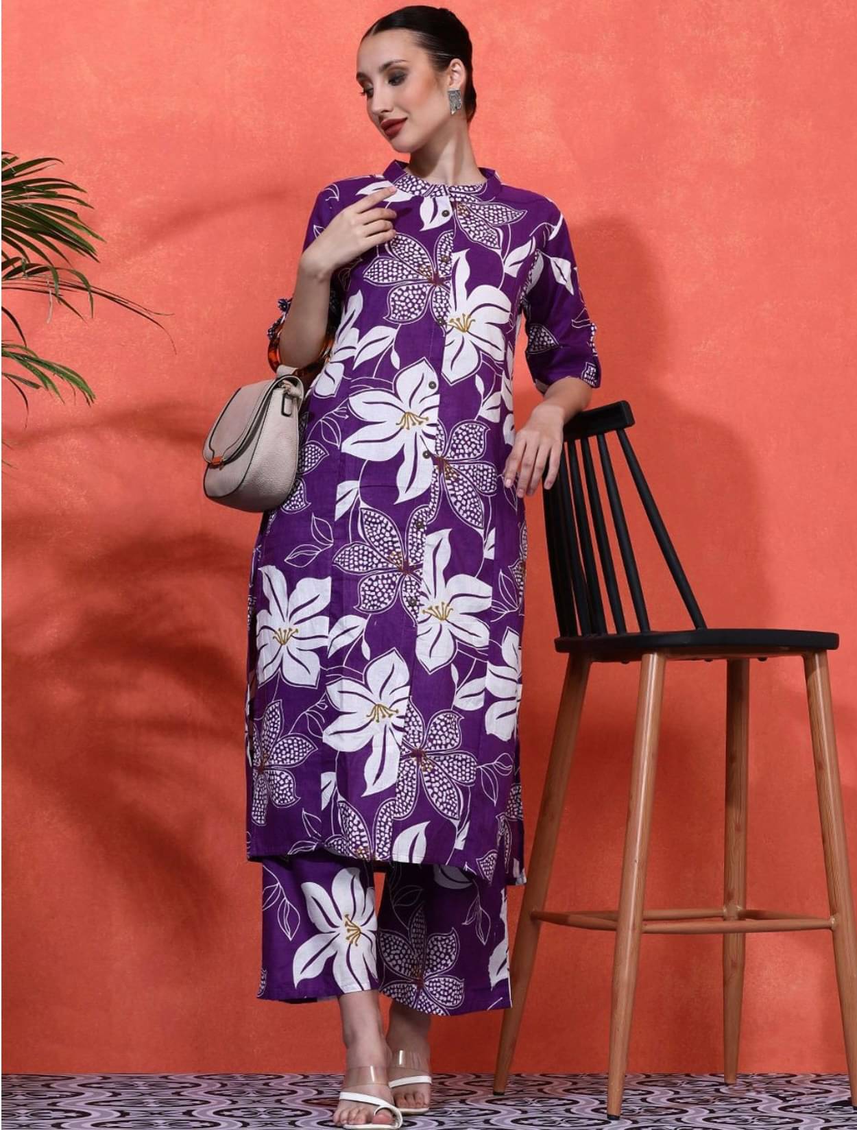     			Jinal Creation Women Rayon Printed A-line Kurti With Pants ( Purple )