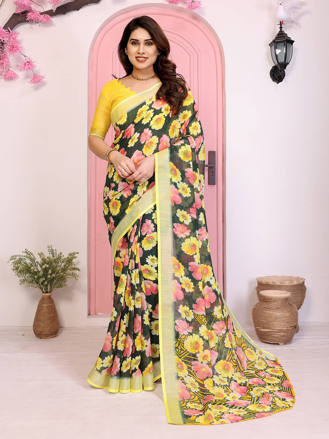 Kashvi Sarees Linen Printed Ilkal Saree With Unstitched Blouse Piece ( Green ) Kashvi Sarees Linen Printed Ilkal Saree With Unstitched Blouse Piece ( Green )