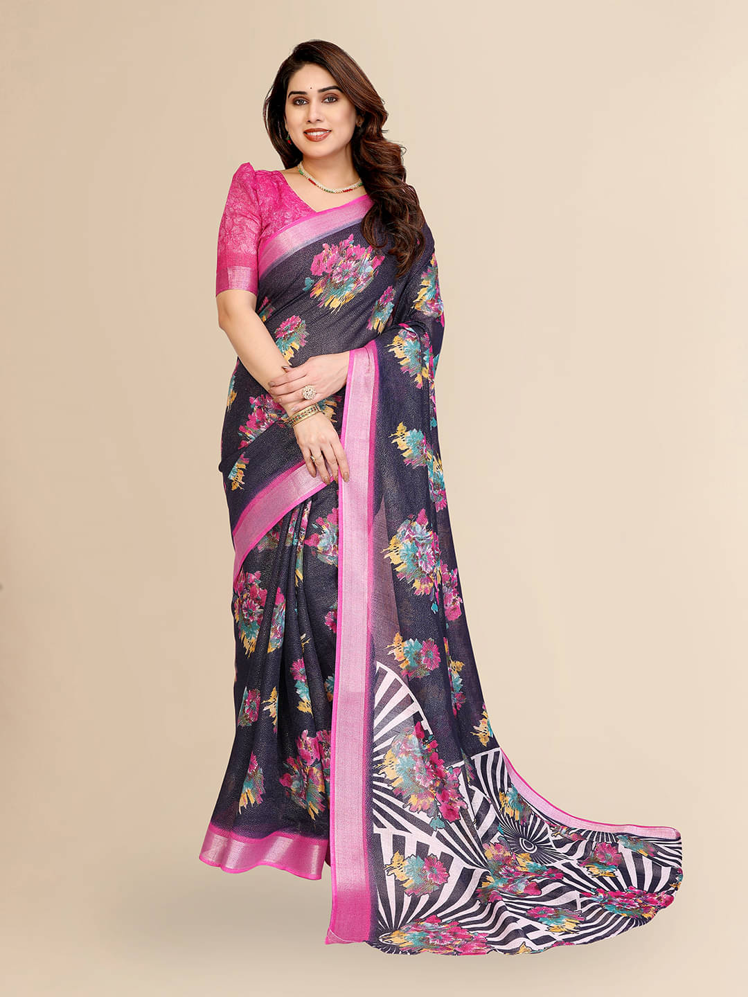 Kashvi Sarees Linen Printed Ilkal Saree With Unstitched Blouse Piece ( Pink ) Kashvi Sarees Linen Printed Ilkal Saree With Unstitched Blouse Piece ( Pink )