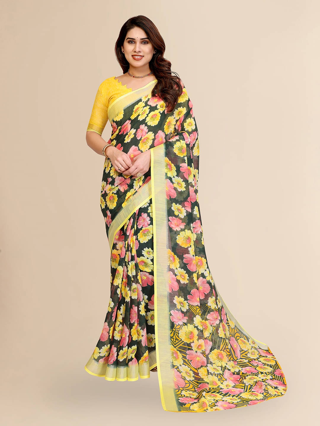Kashvi Sarees Linen Printed Ilkal Saree With Unstitched Blouse Piece ( Green ) Kashvi Sarees Linen Printed Ilkal Saree With Unstitched Blouse Piece ( Green )