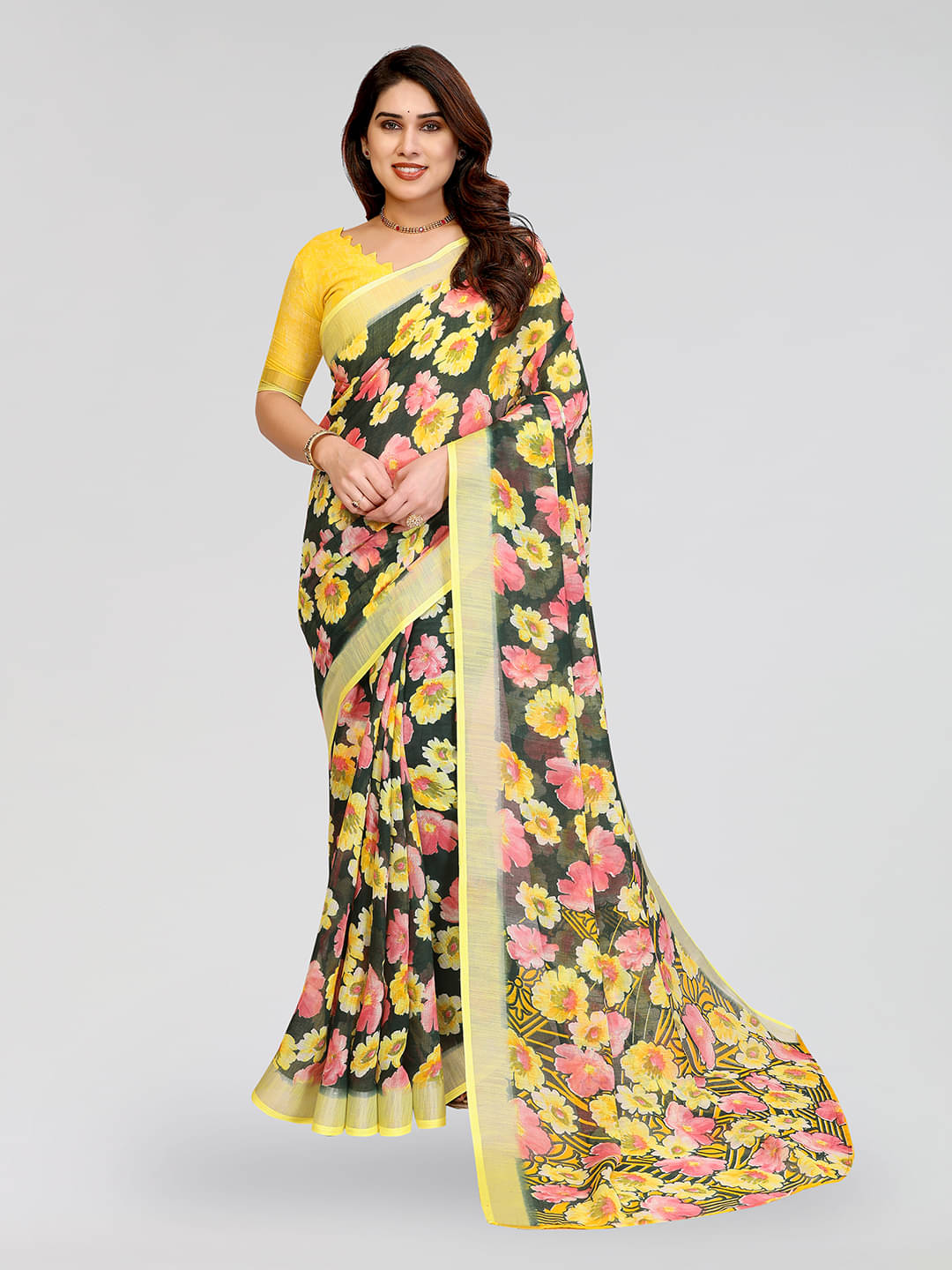 Kashvi Sarees Linen Printed Ilkal Saree With Unstitched Blouse Piece ( Green ) Kashvi Sarees Linen Printed Ilkal Saree With Unstitched Blouse Piece ( Green )