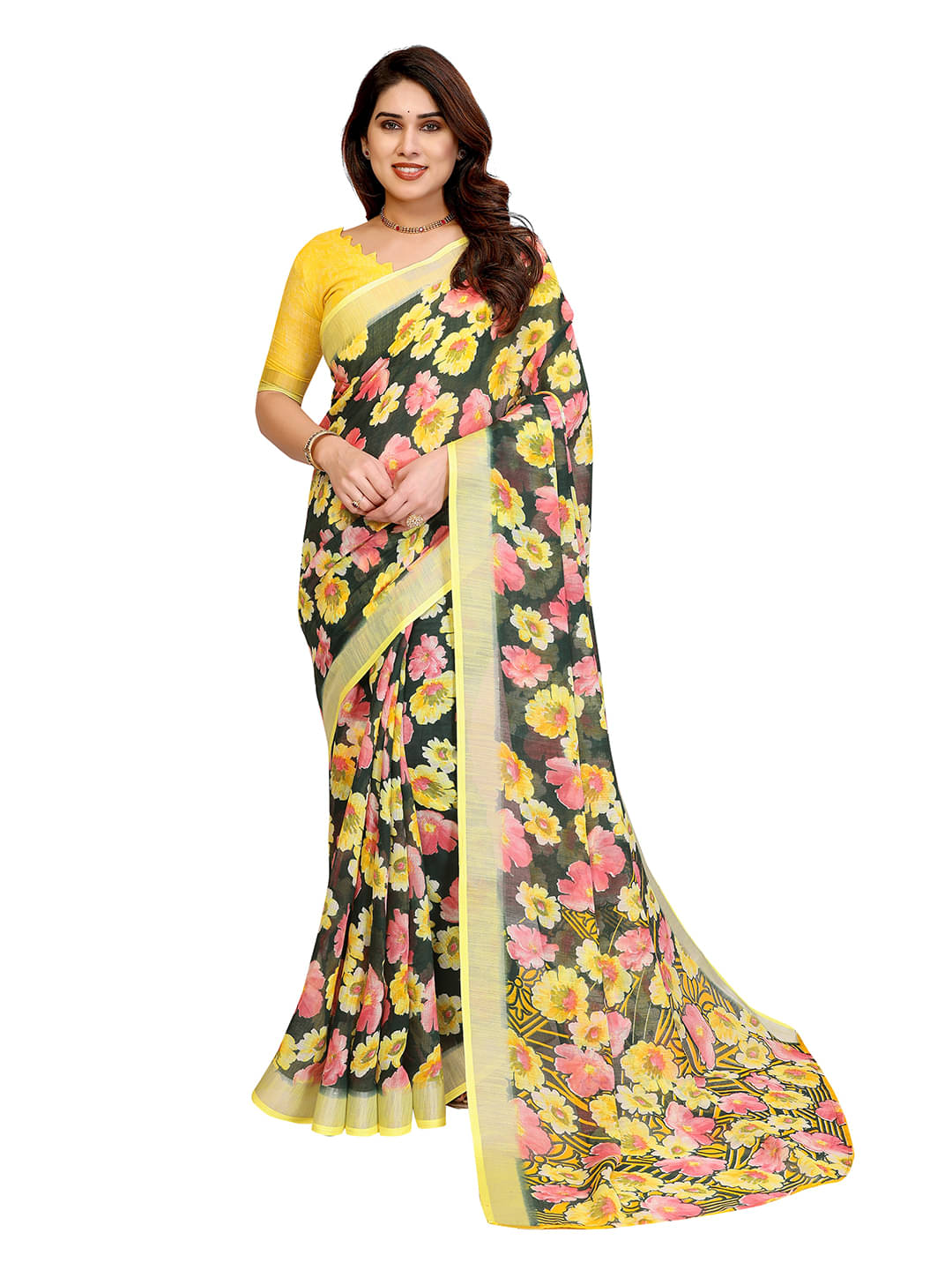 Kashvi Sarees Linen Printed Ilkal Saree With Unstitched Blouse Piece ( Green ) Kashvi Sarees Linen Printed Ilkal Saree With Unstitched Blouse Piece ( Green )