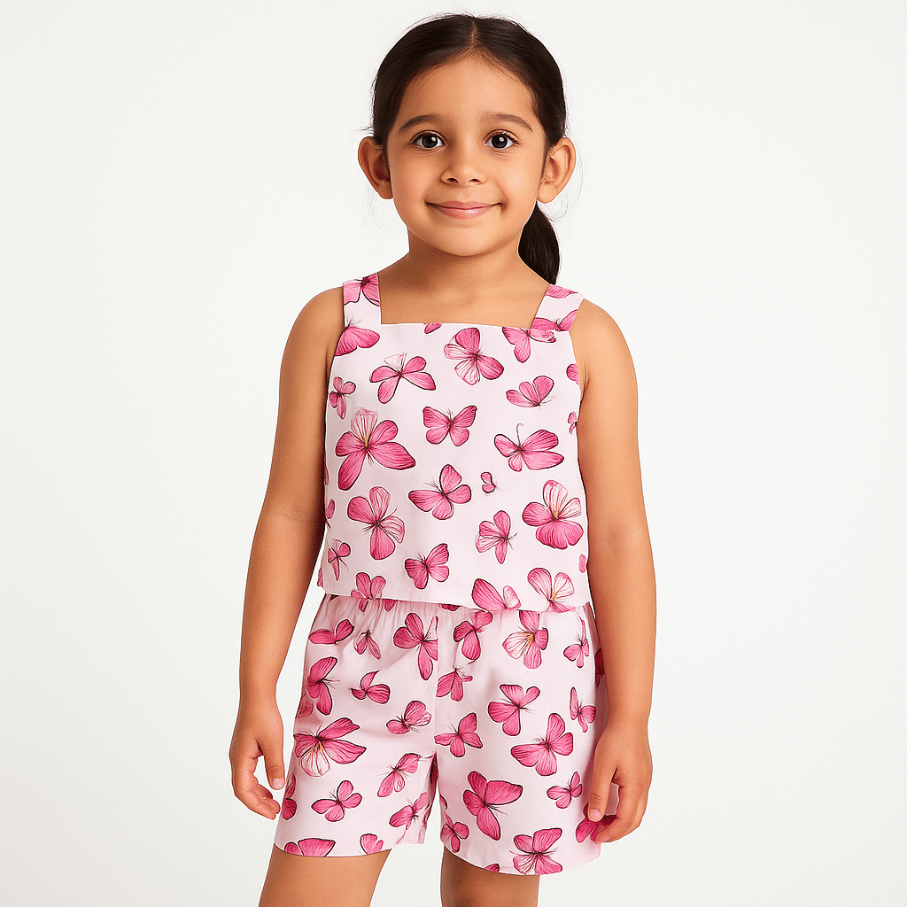     			Khushi Creation Pack of 1 Girls Crepe T-shirt & Shorts ( Pink )