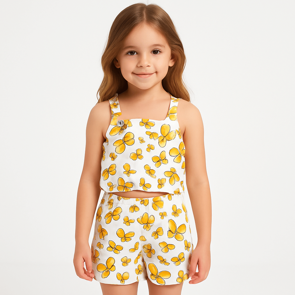     			Khushi Creation Pack of 1 Girls Crepe T-shirt & Shorts ( Yellow )
