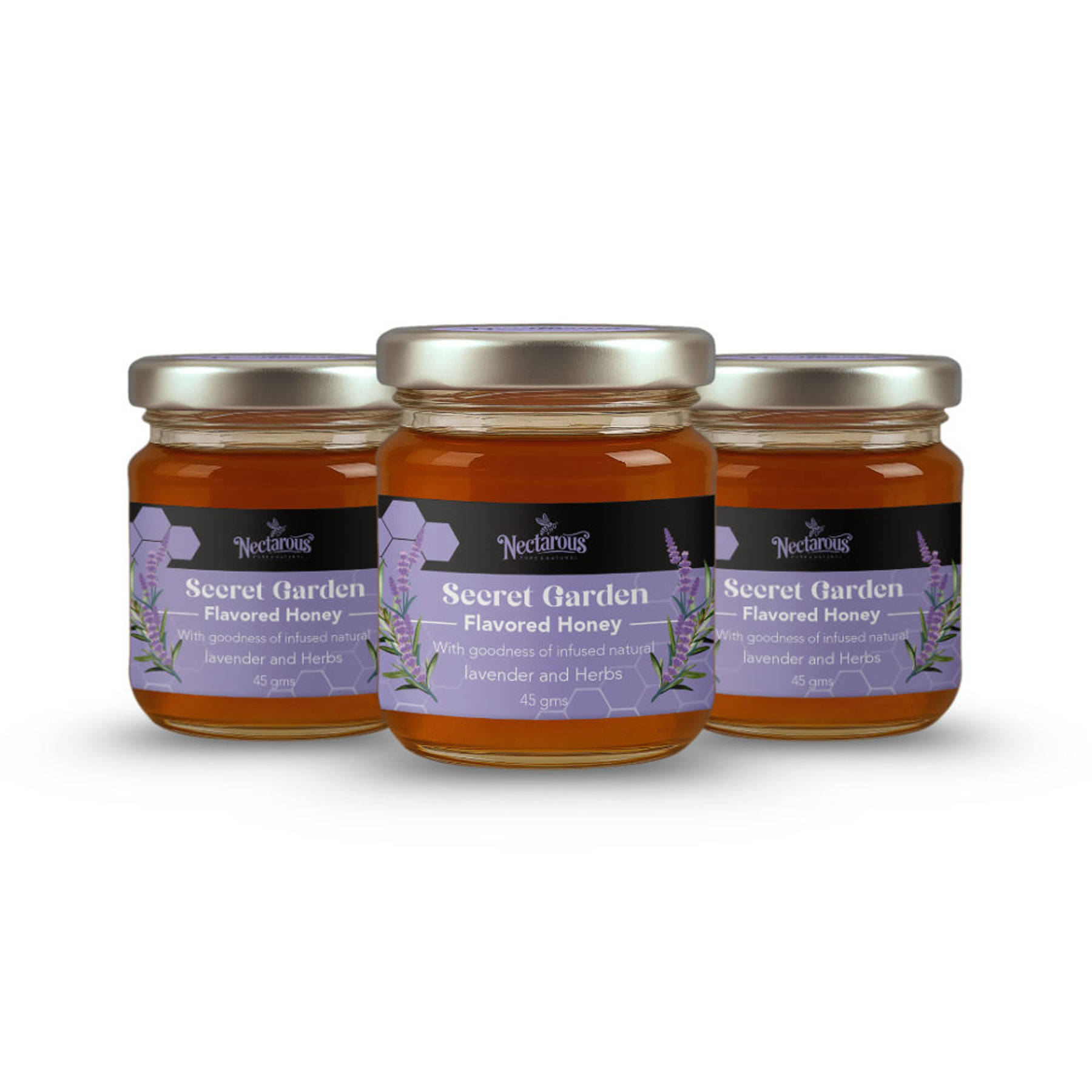 Nectarous Pure & Natural Multifloral Honey Lavender and Herbs 45 g Pack of 3 Nectarous Pure & Natural Multifloral Honey Lavender and Herbs 45 g Pack of 3
